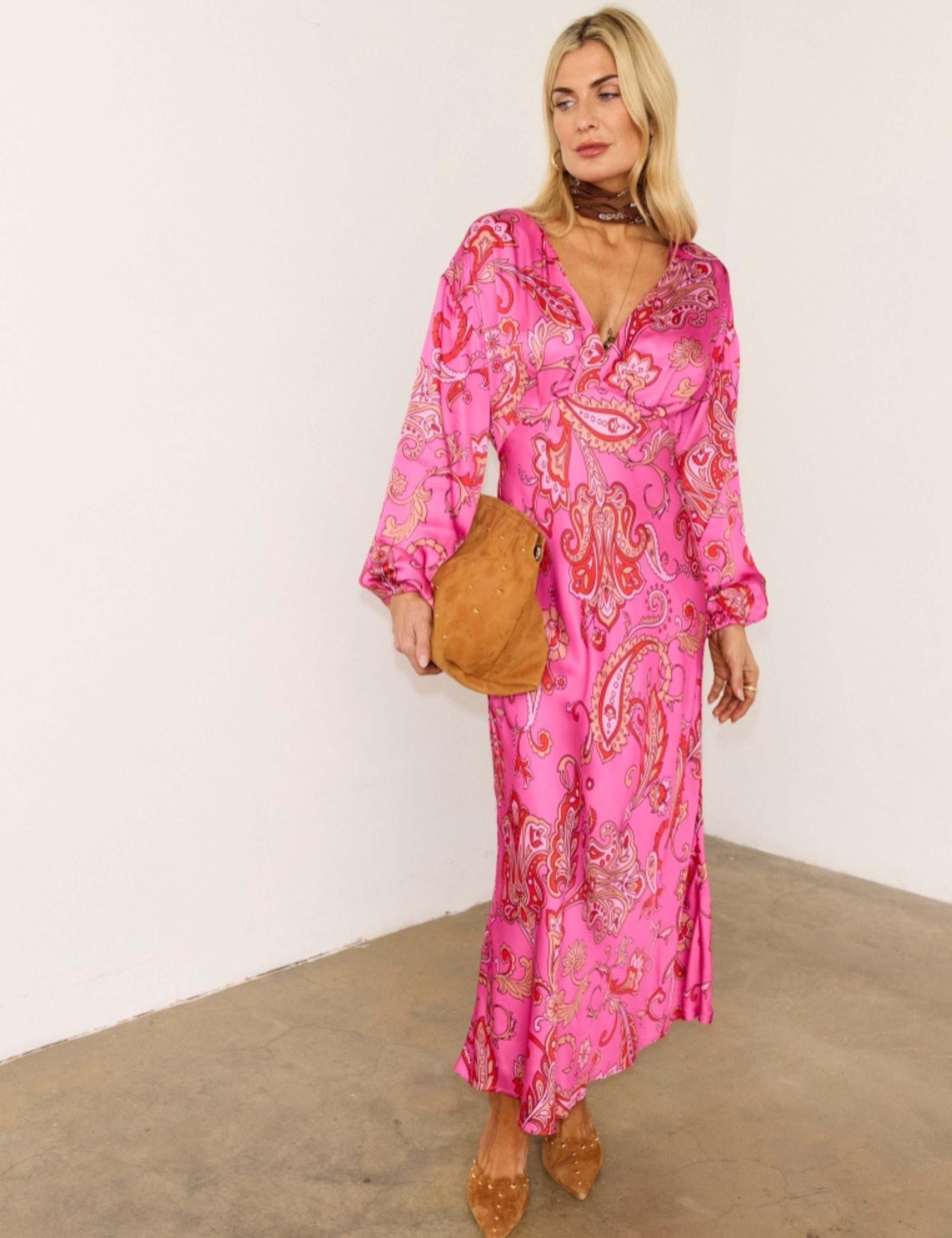 Paisley V-Neck Midaxi Waisted Dress