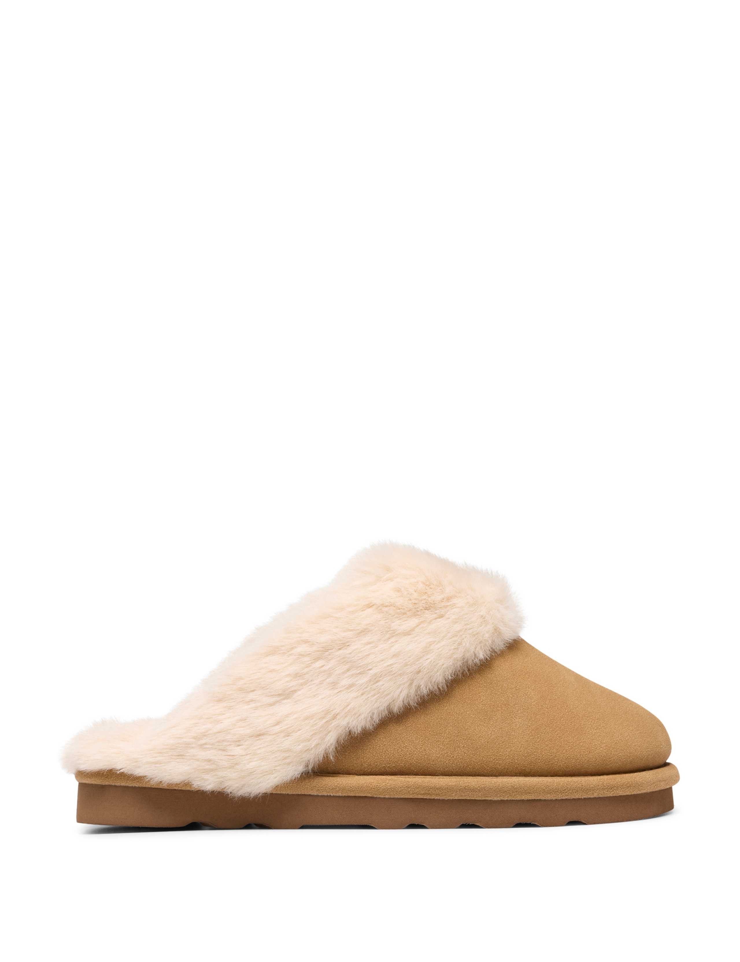 Faux Suede Faux Fur Cuff Mule Slippers