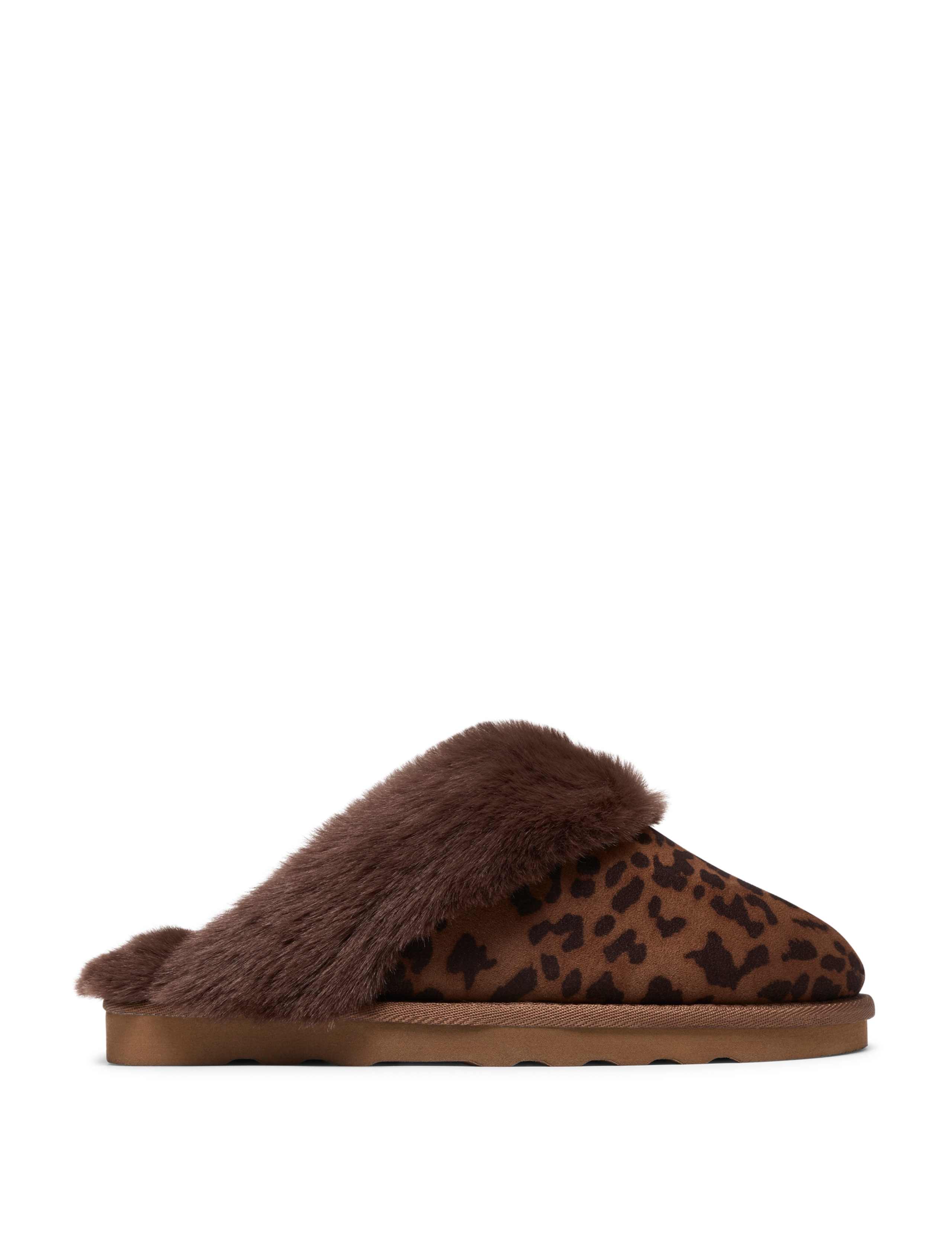 Leopard Print Faux Fur Lining Mule Slippers
