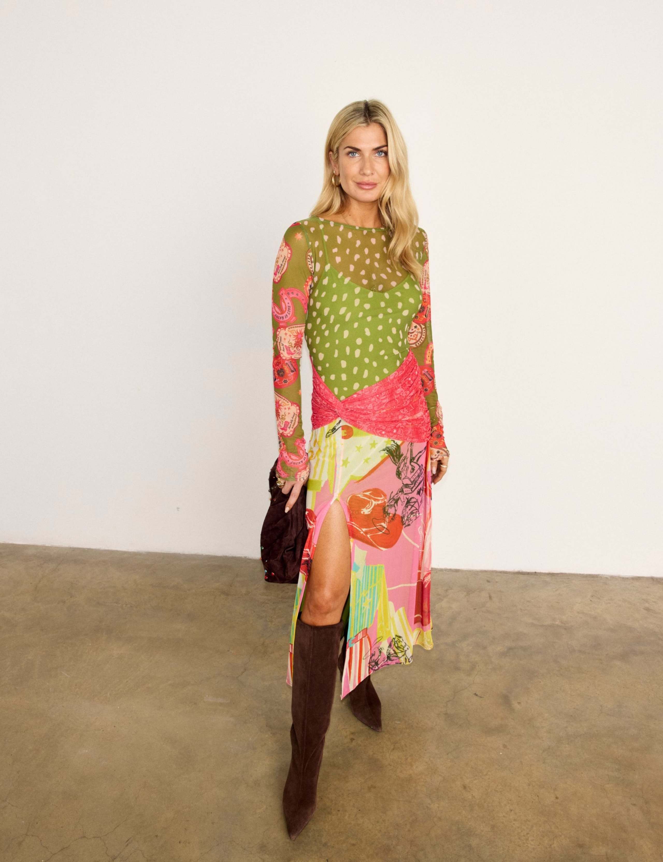 Printed Slash Neck Midaxi Column Dress