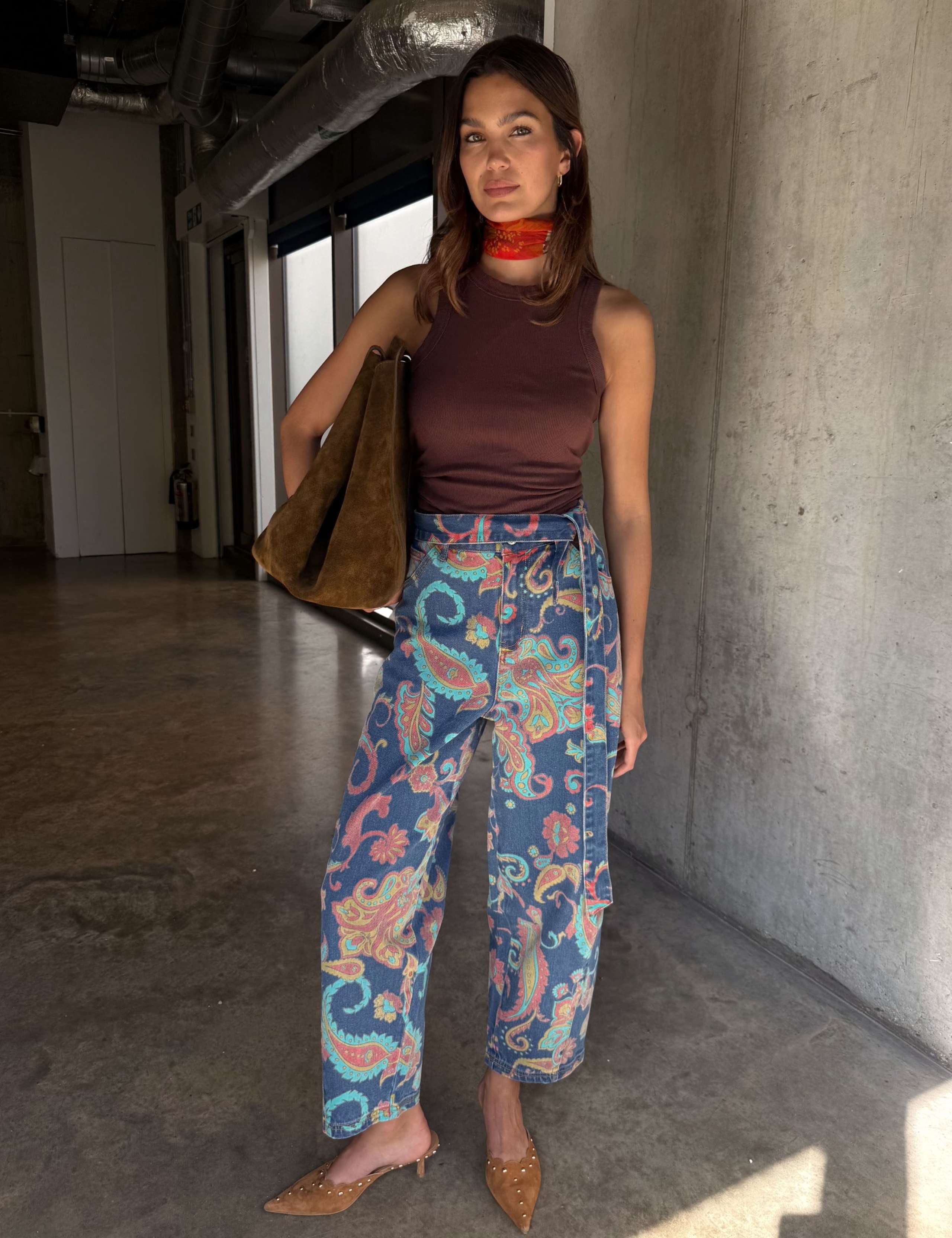 Paisley Print Barrel Jeans