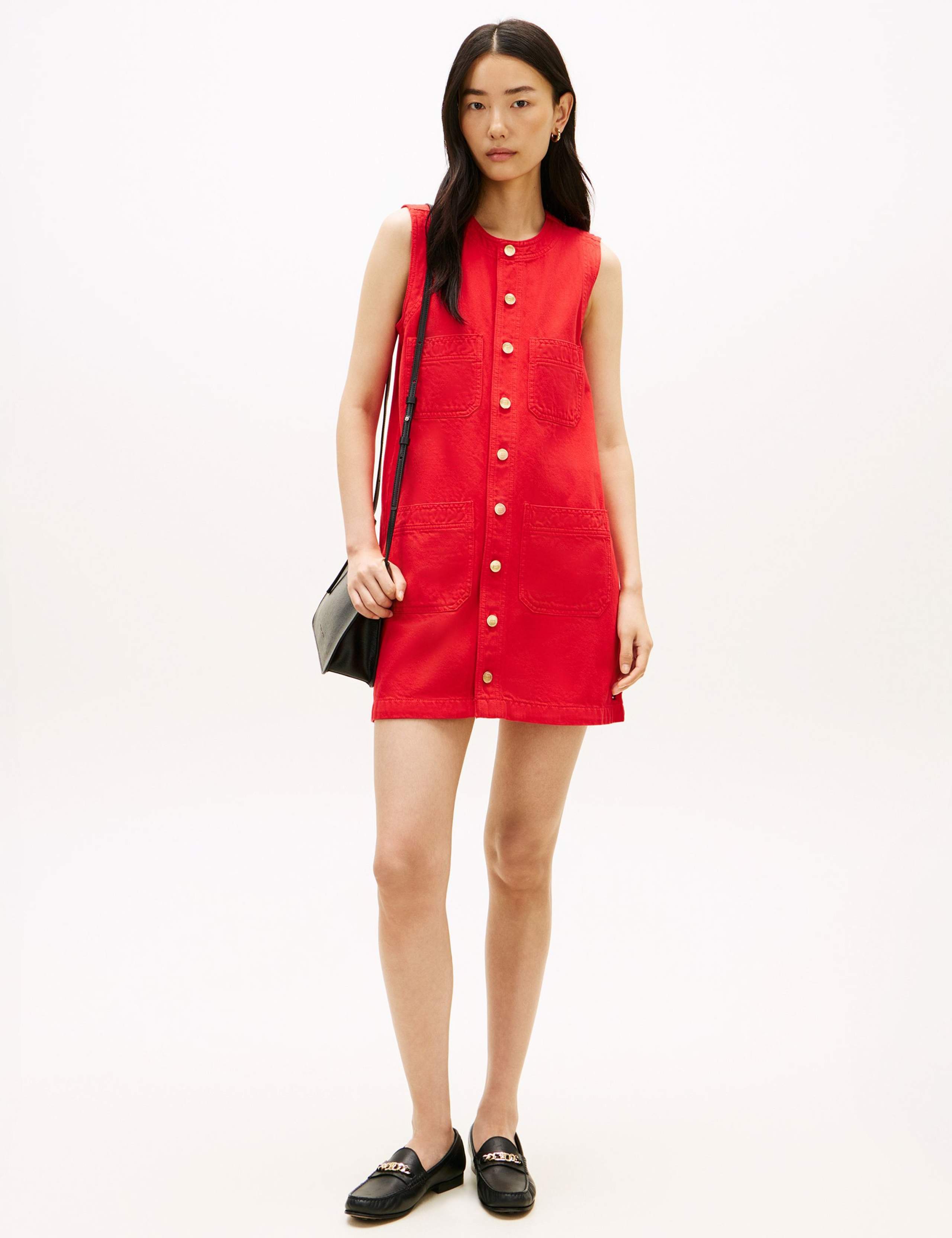 Denim Button Through Mini Shift Dress