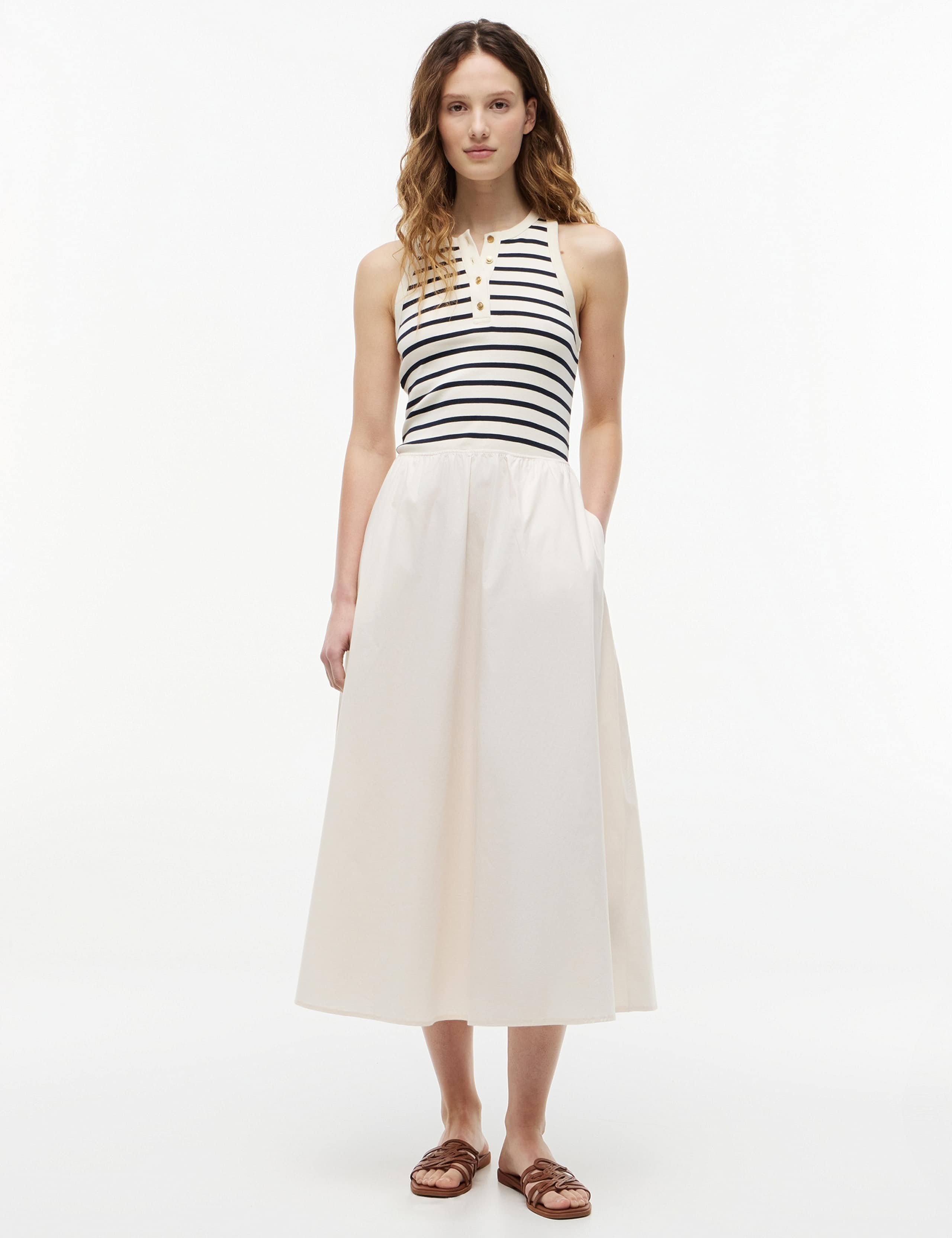 Pure Cotton Striped Midi Skater Dress