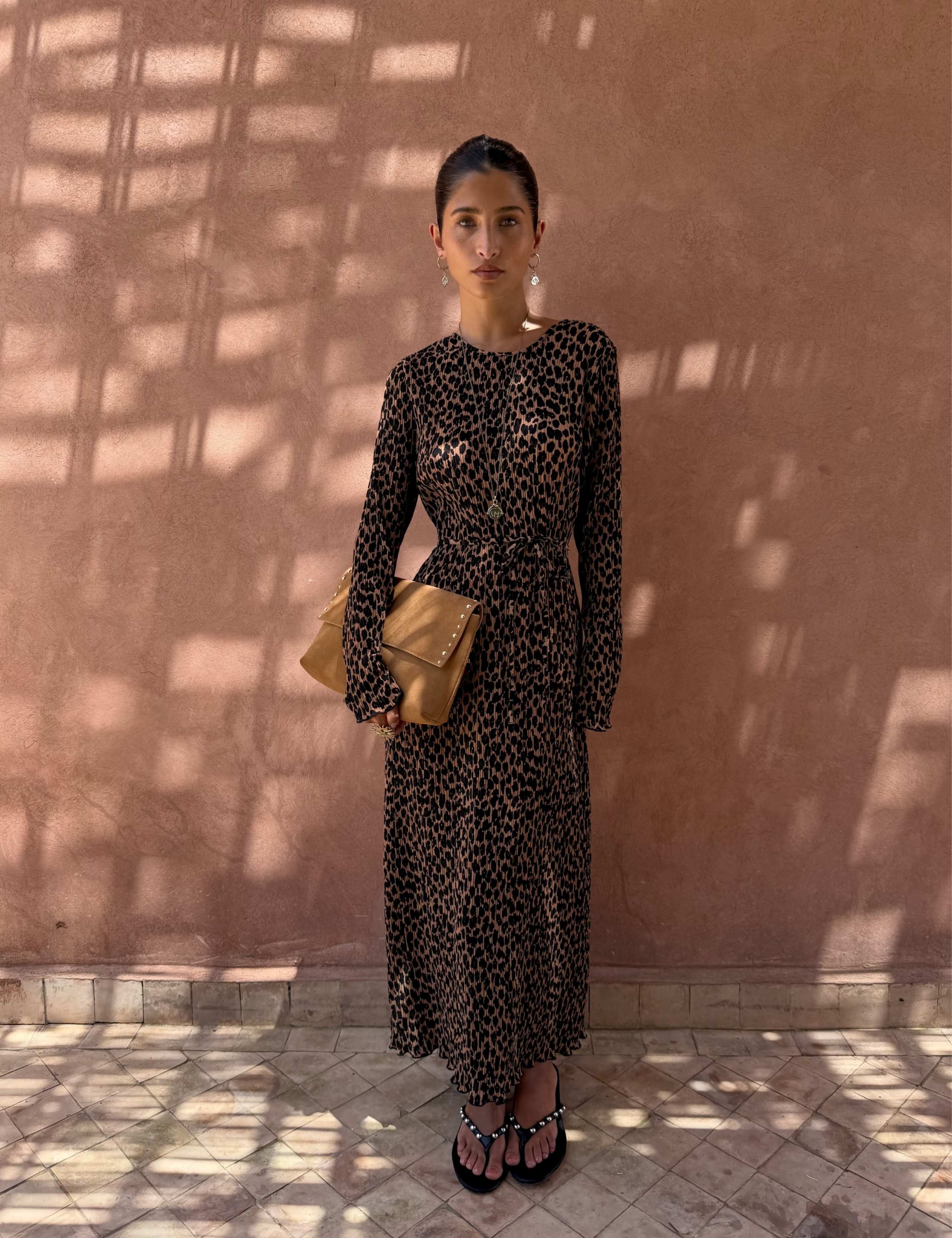 Leopard Print Midaxi Waisted Dress