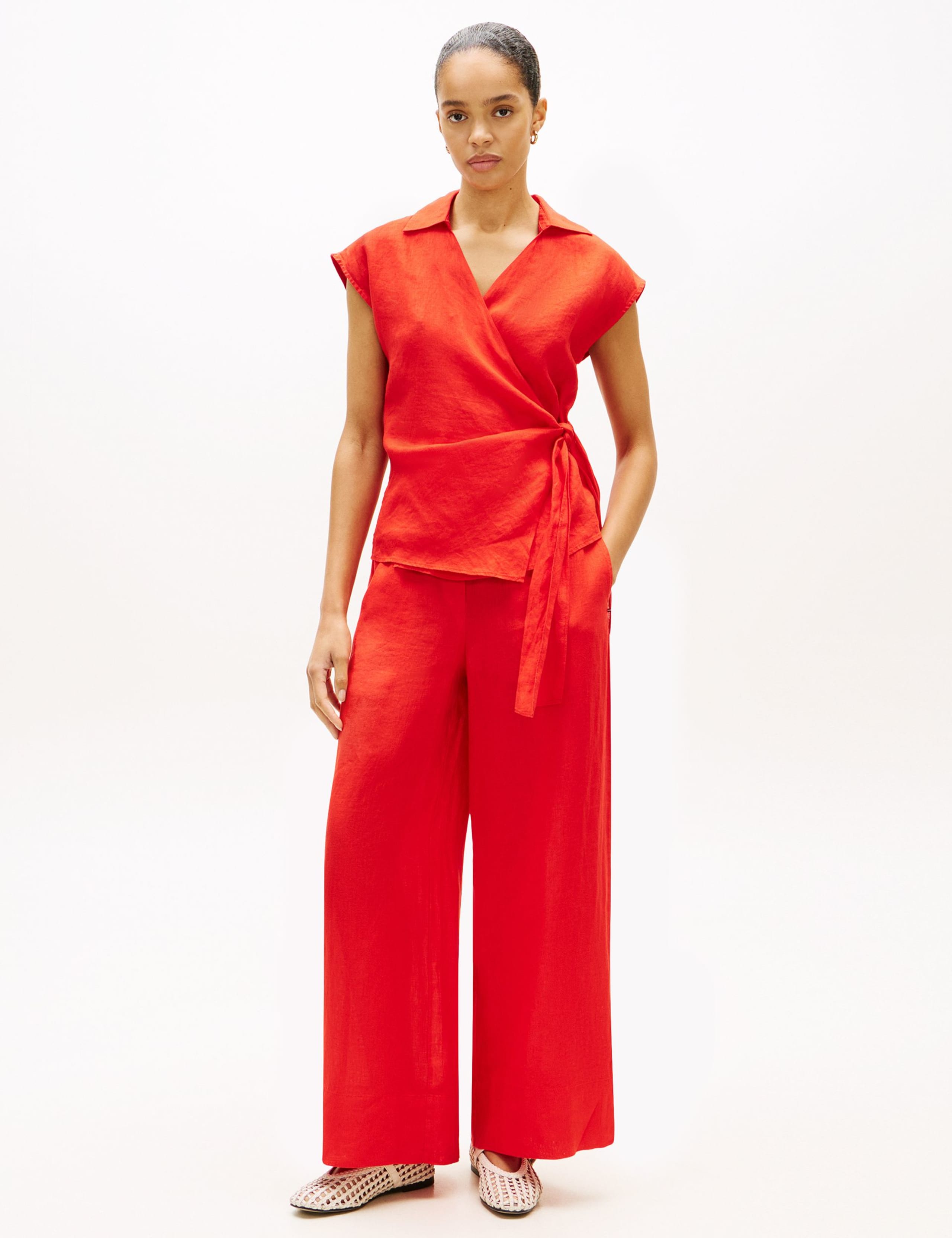 Pure Linen Elasticated Waist Wide Leg Trousers