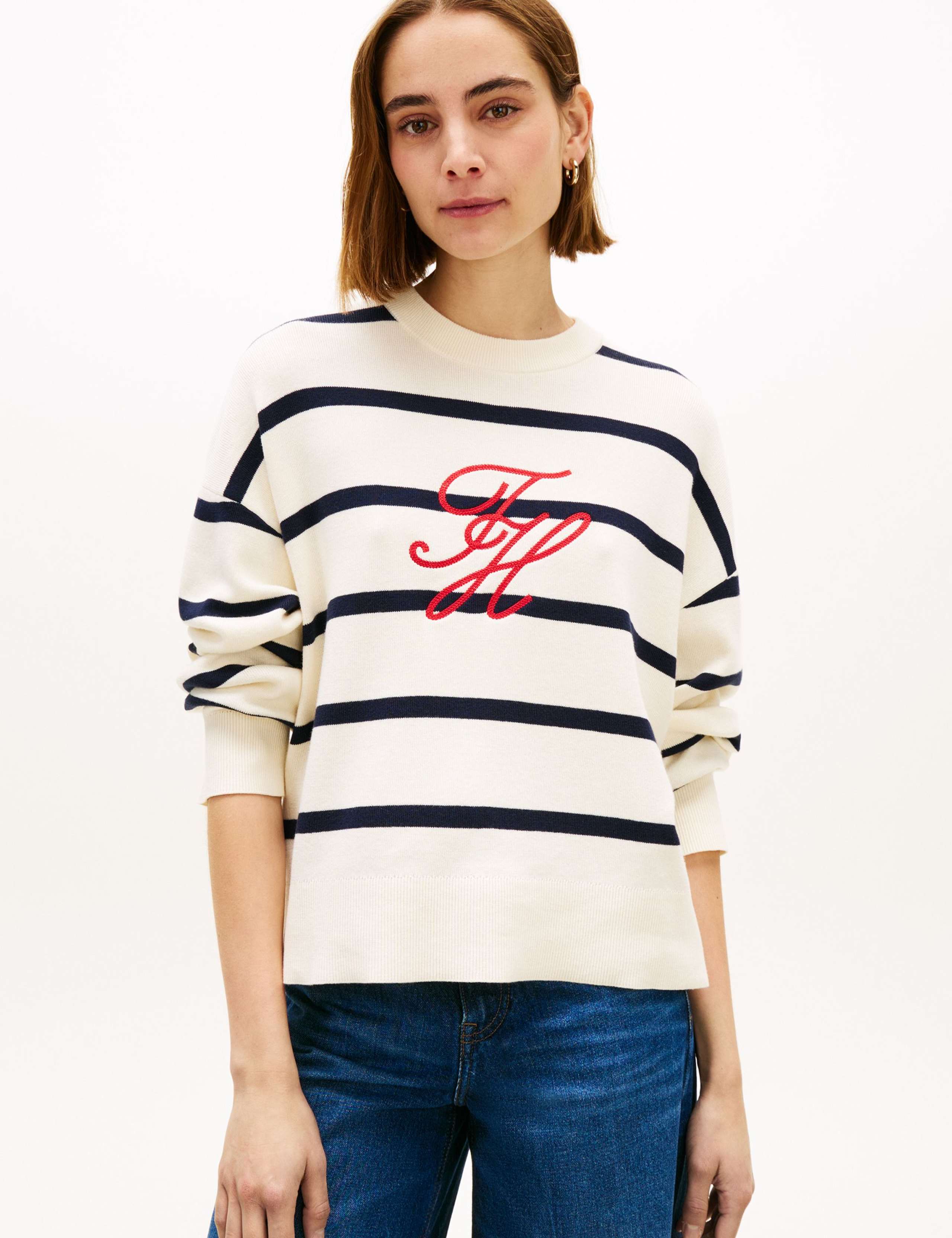 Premium Knit Striped Crew Neck Jumper
