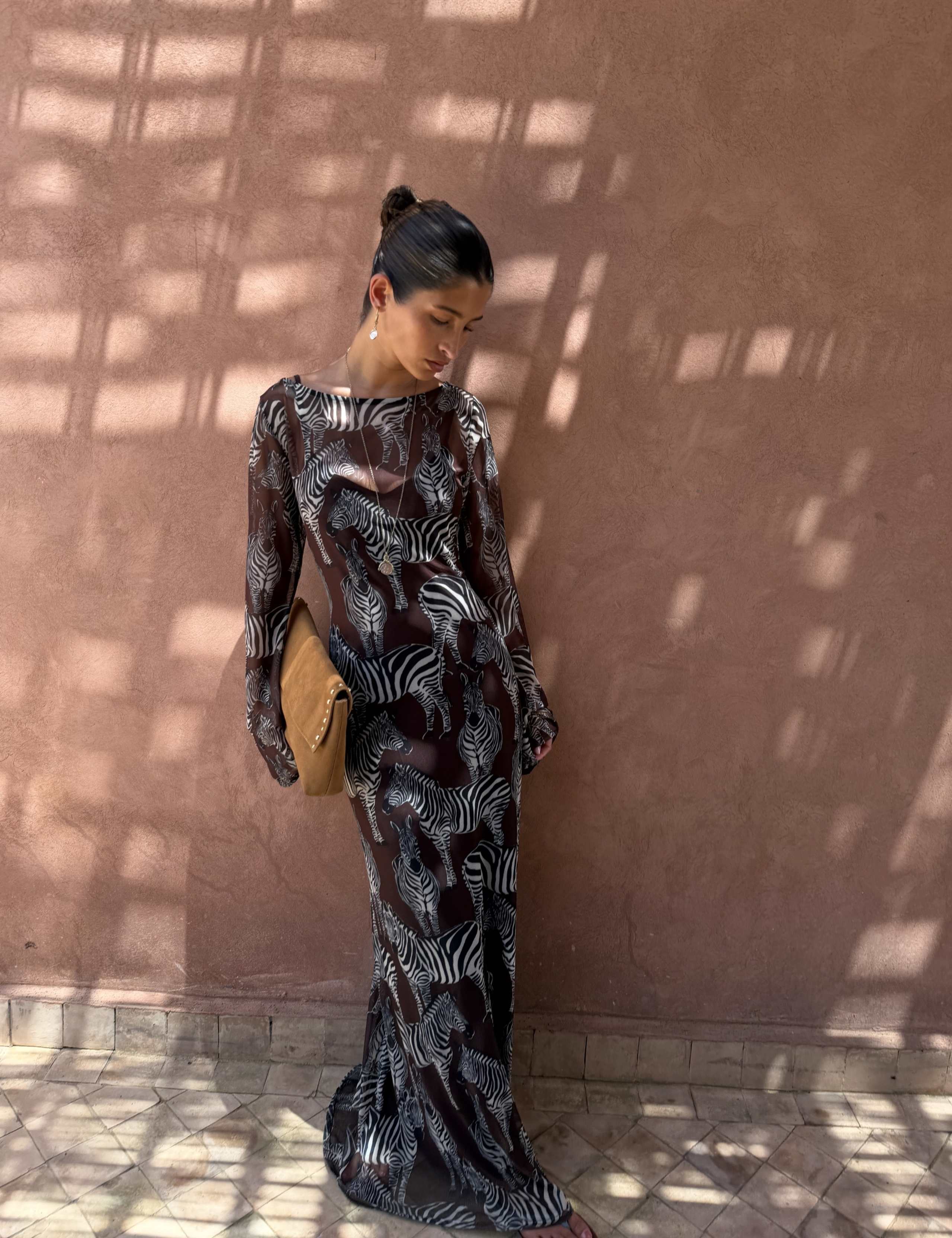 Animal Print Scoop Neck Maxi Skater Dress