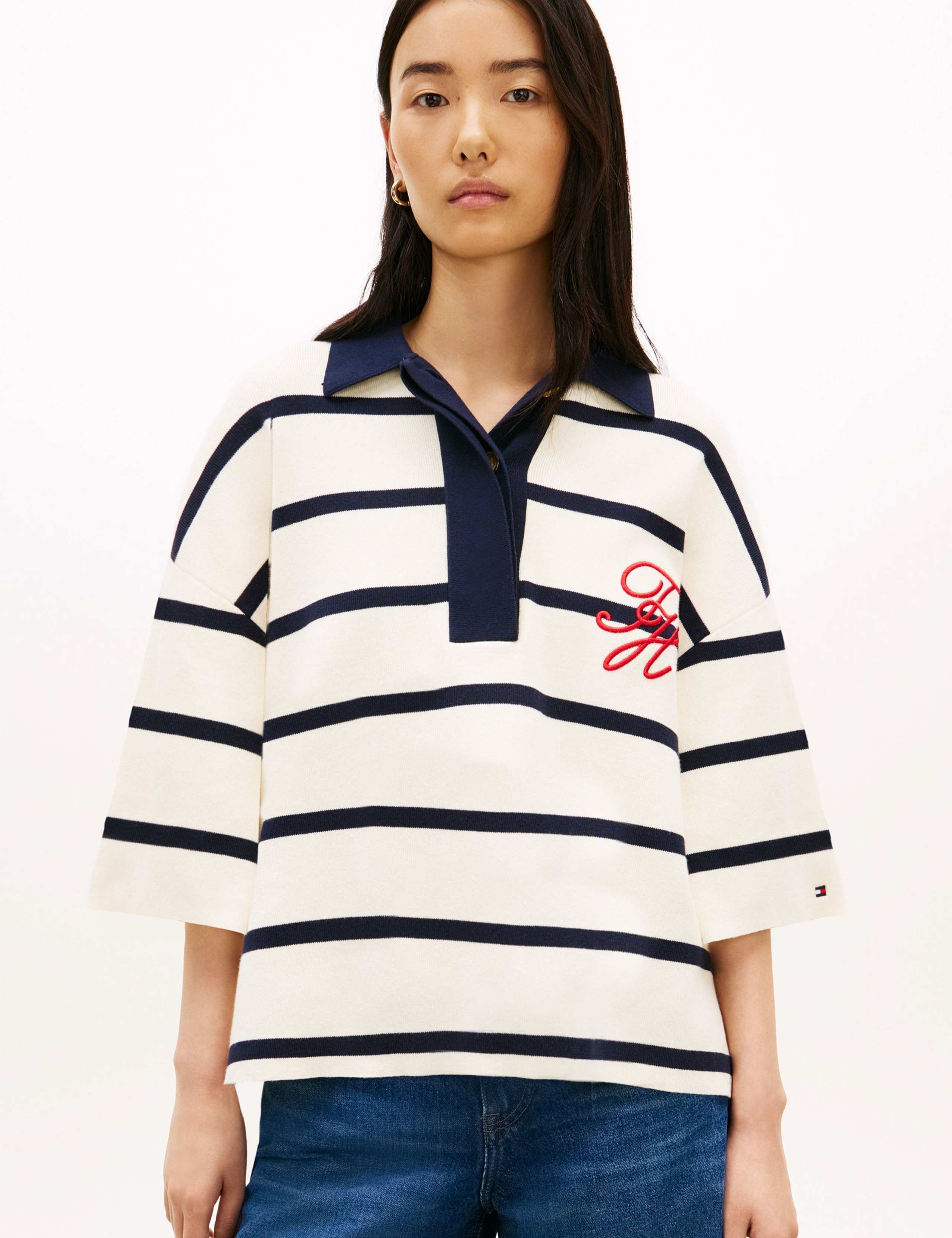 Premium Knit Pure Cotton Oversized Polo Jumper