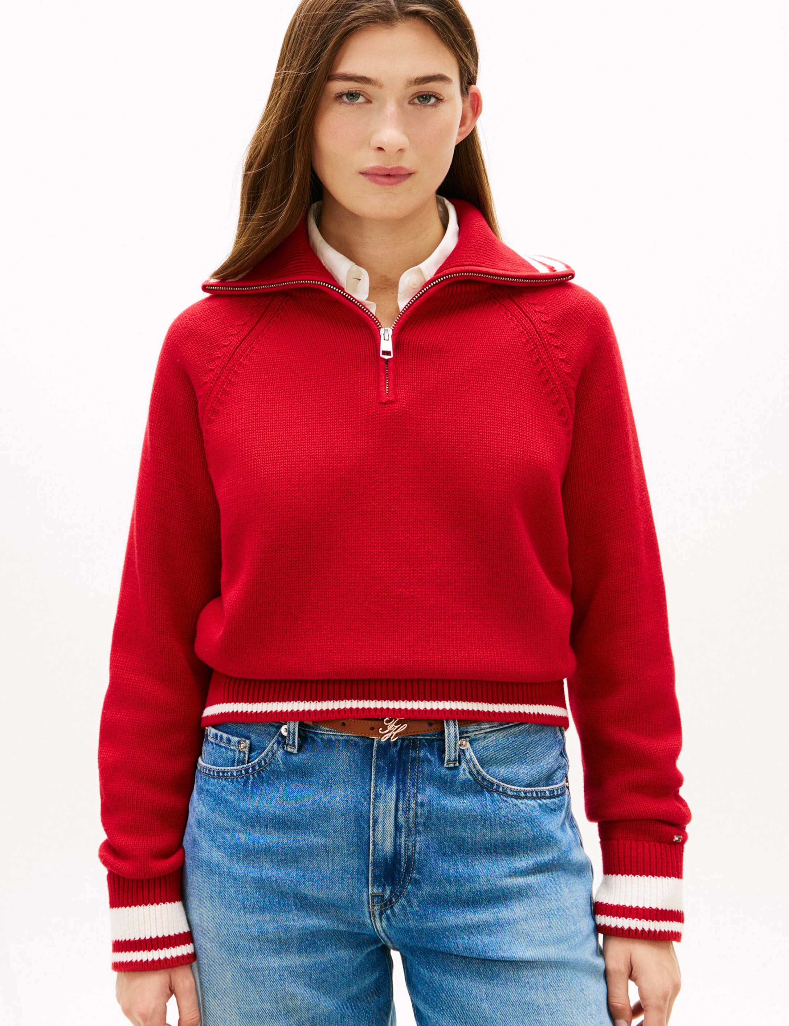 Pure Cotton Tipped Half Zip Jumper