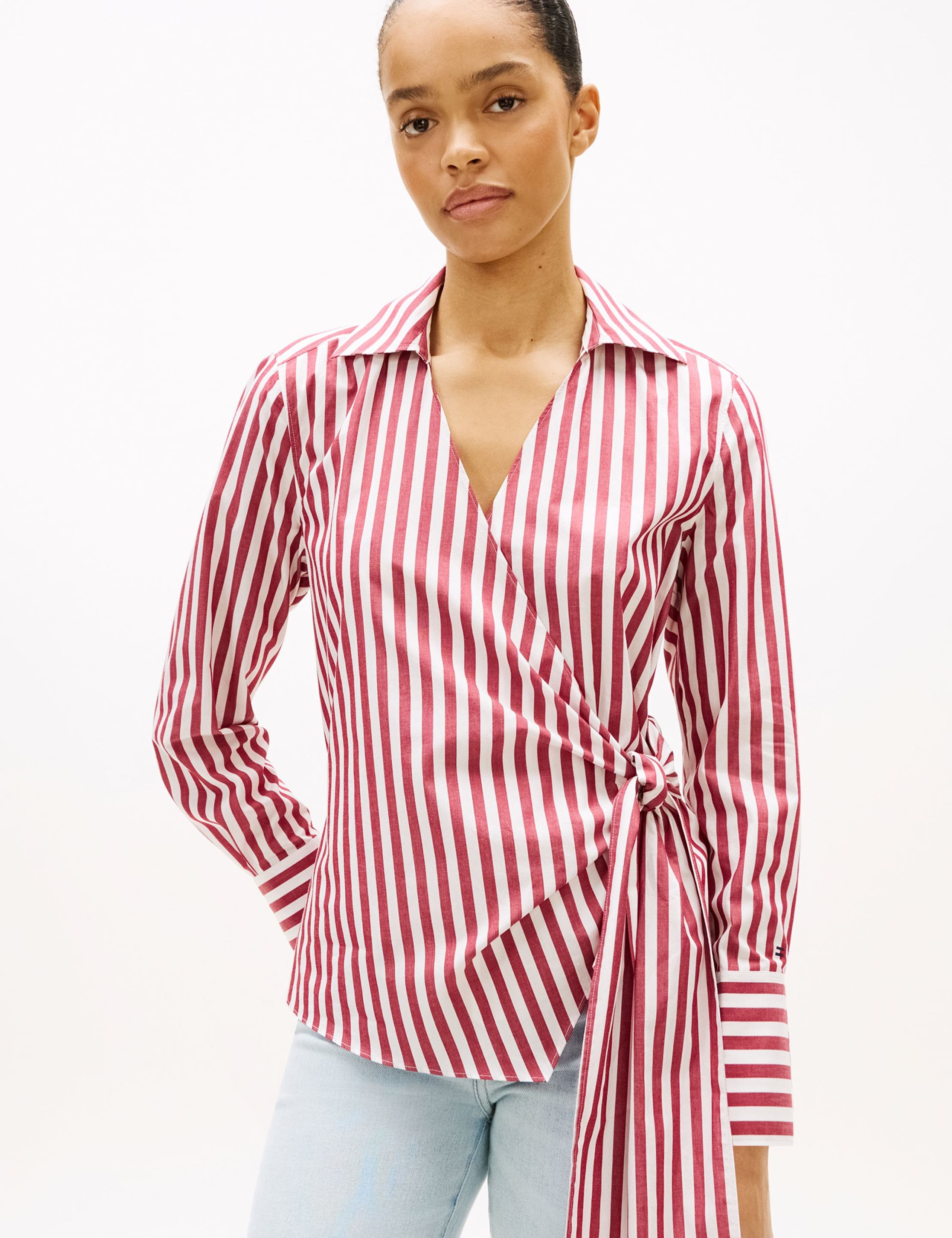 Pure Cotton Striped Knot Front Blouse