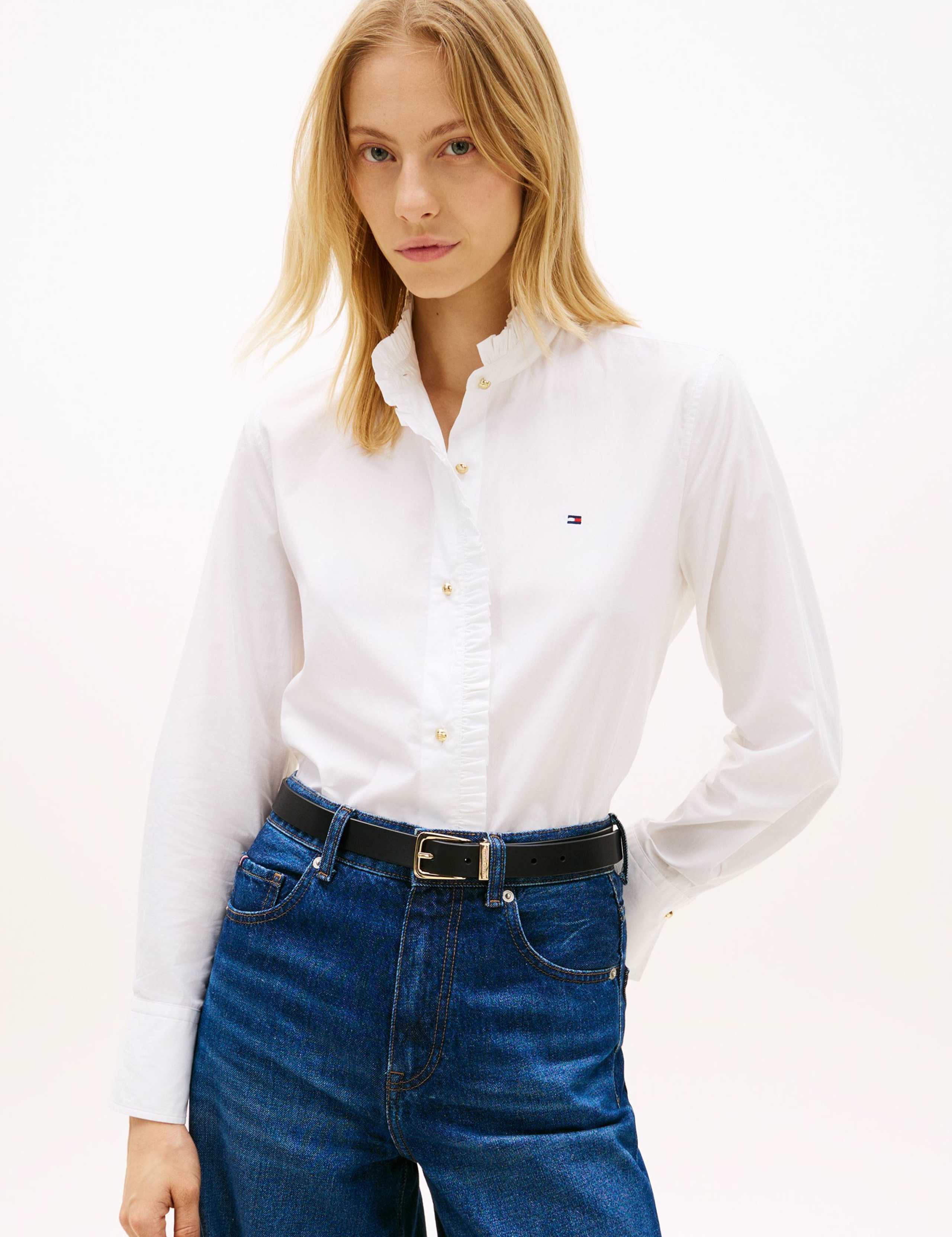 Pure Cotton Ruffle High Neck Shirt