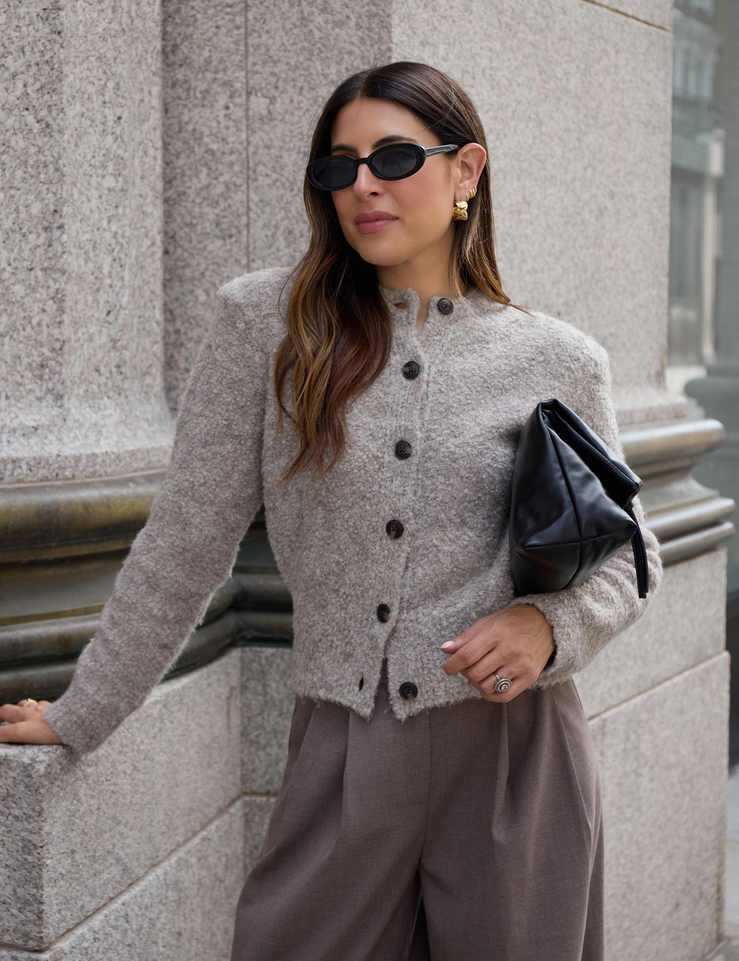 Bouclé Knitted Relaxed Cardigan with Wool