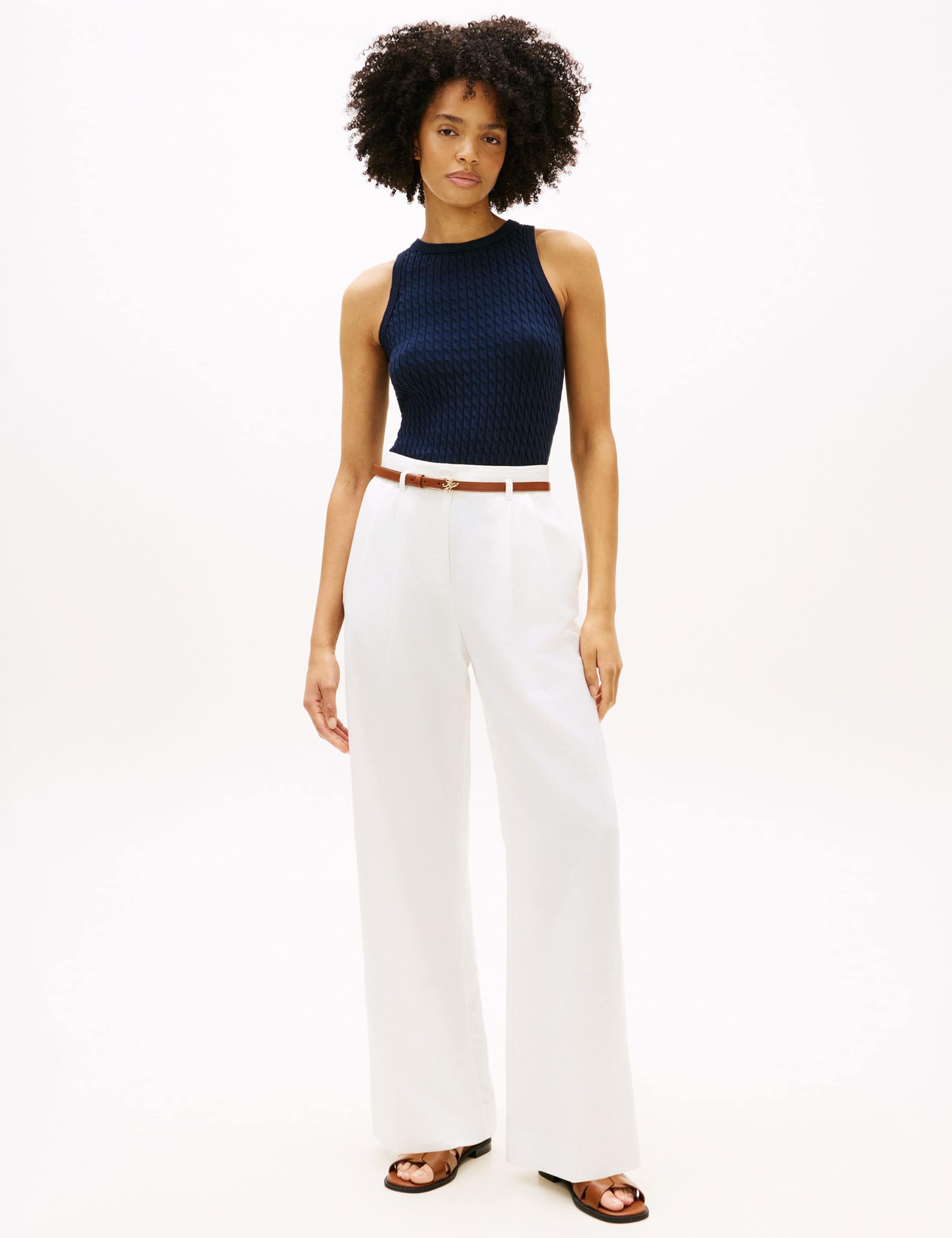 Linen Blend Wide Leg Trousers
