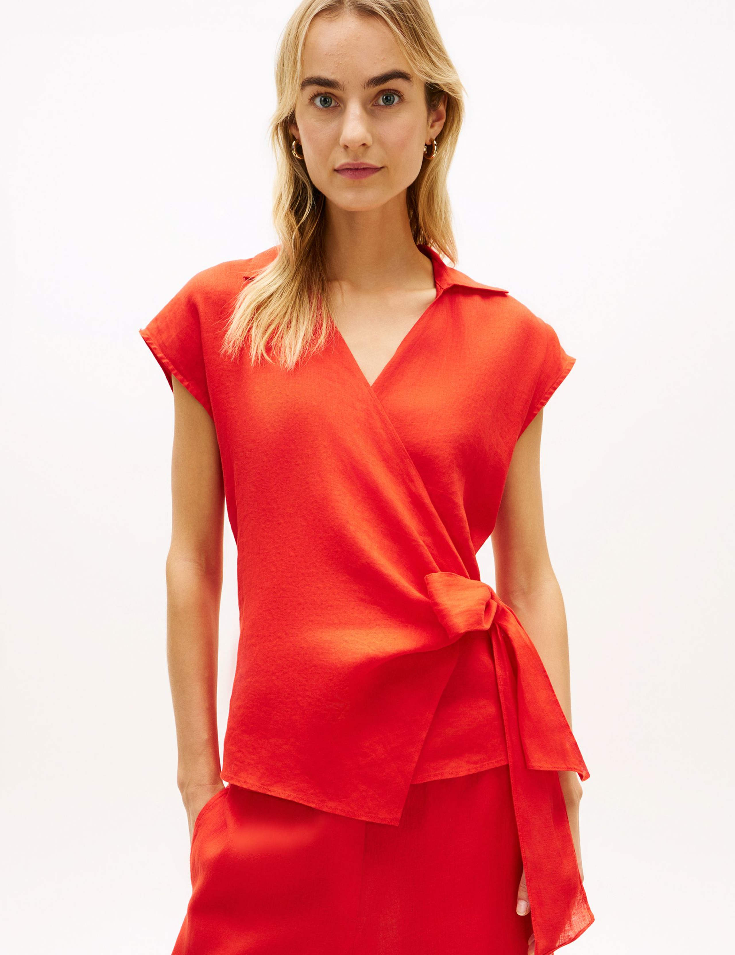 Pure Linen Knot Front Blouse