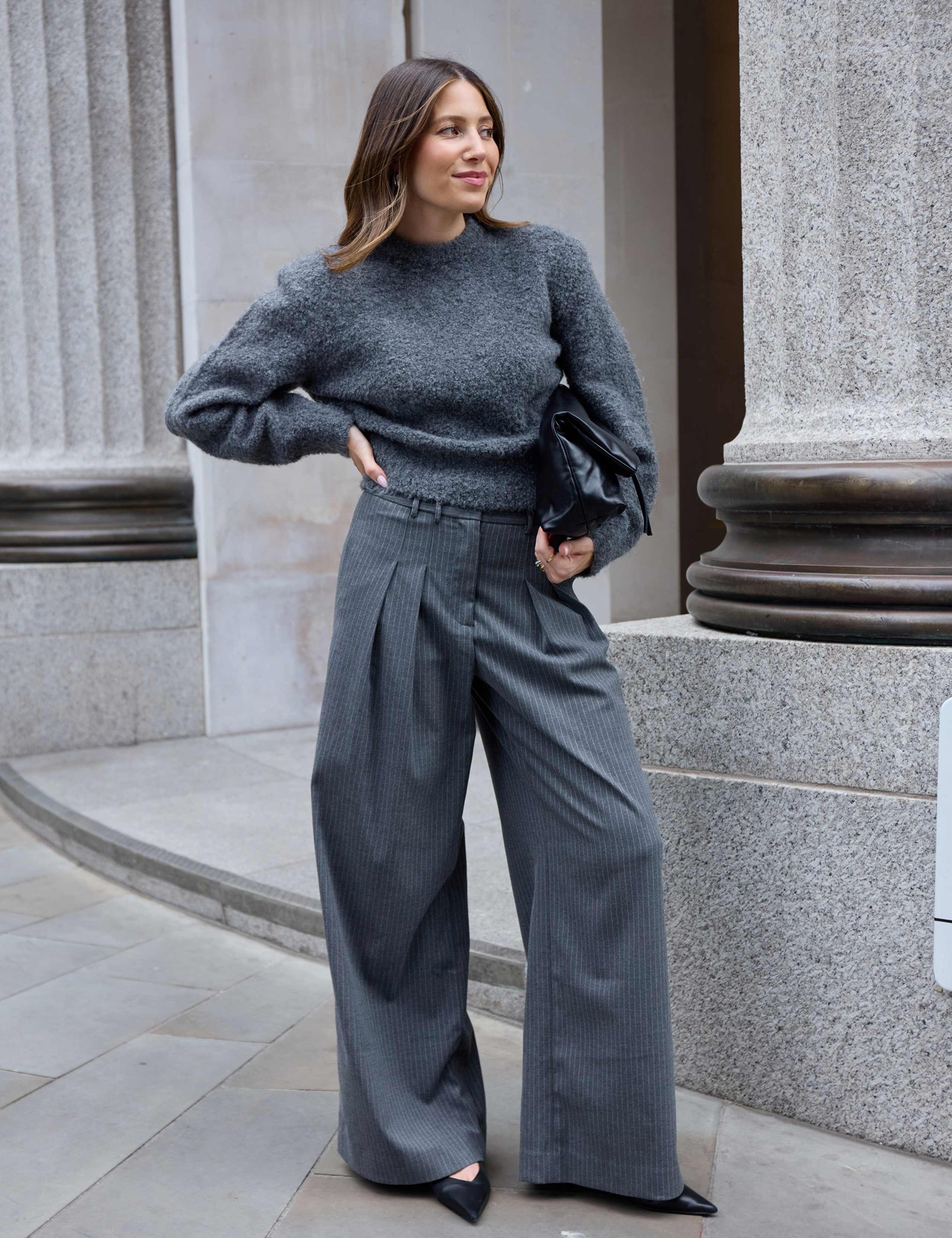 Woven Pinstripe Tailored Wide Leg Trousers