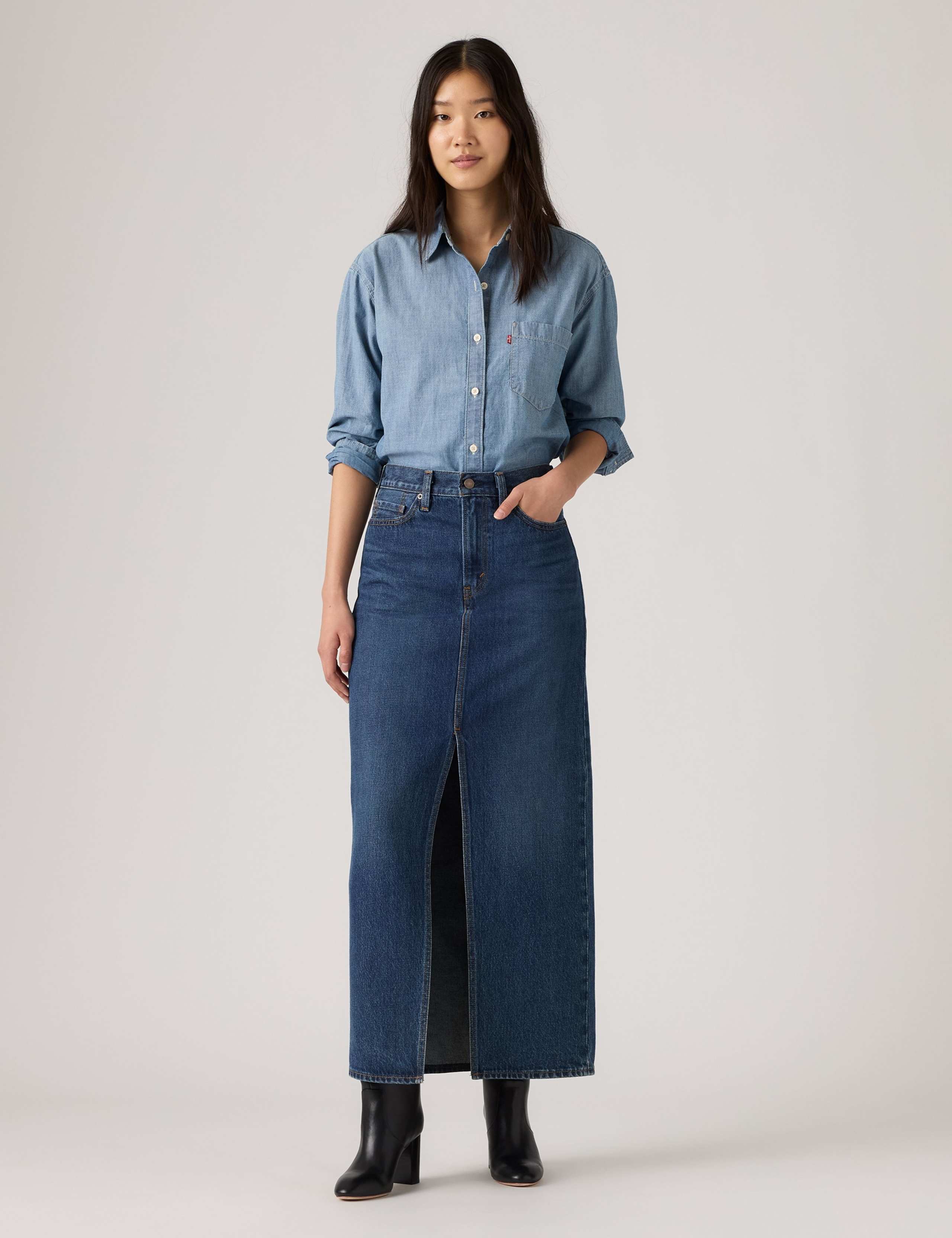 Denim Maxi Column Skirt