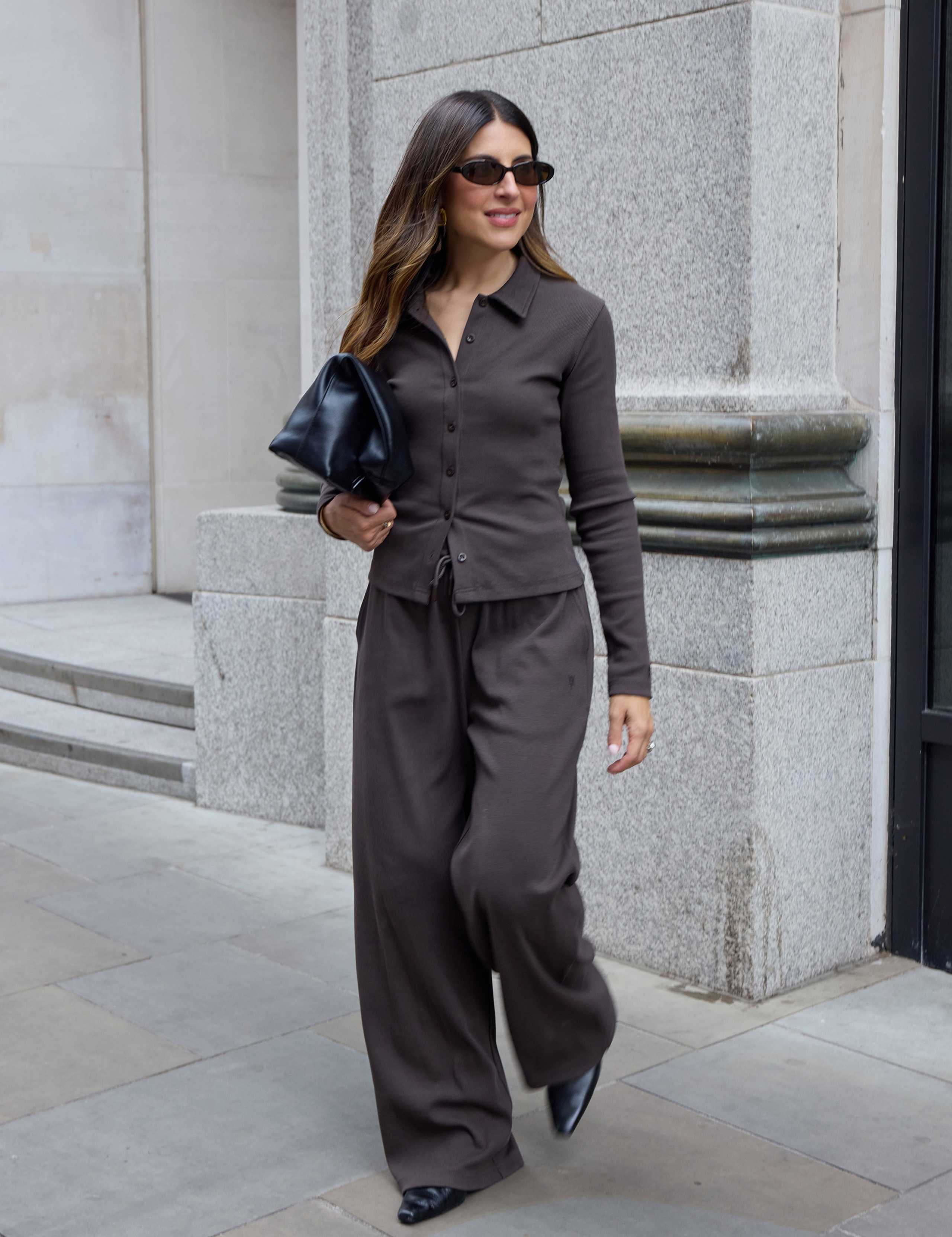 Cotton Rich Ribbed Wide Leg Joggers
