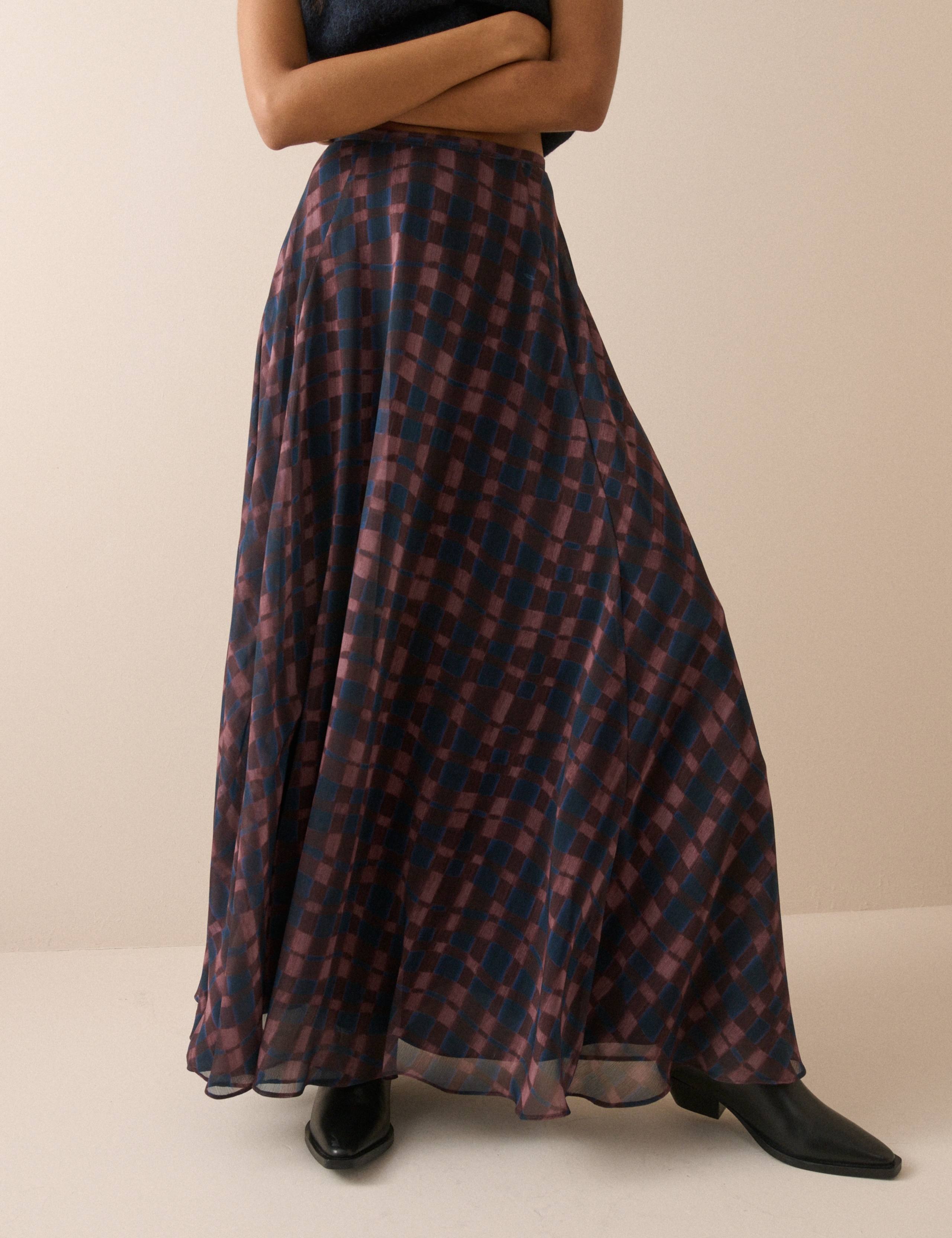 Checked Maxi A-Line Skirt
