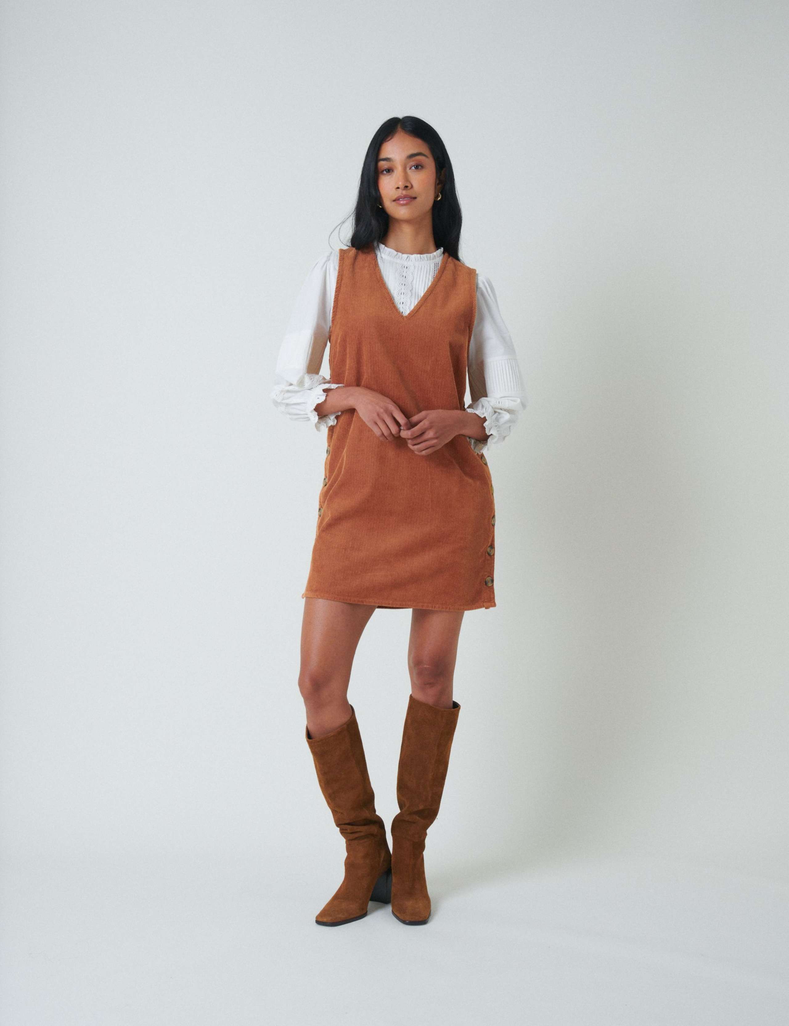 Pure Cotton V-Neck Mini Pinafore Dress