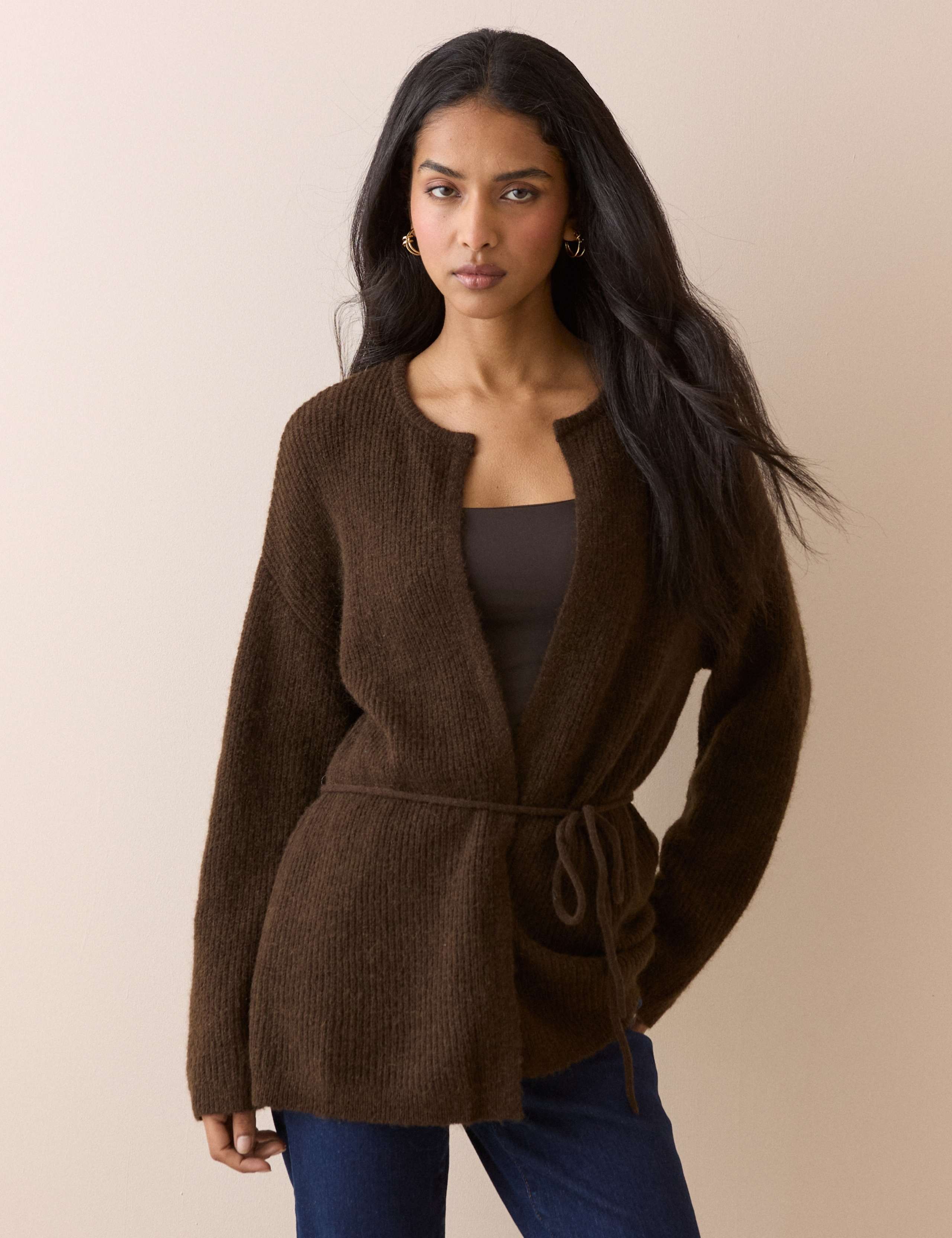 Wool Blend Wrap Longline Cardigan