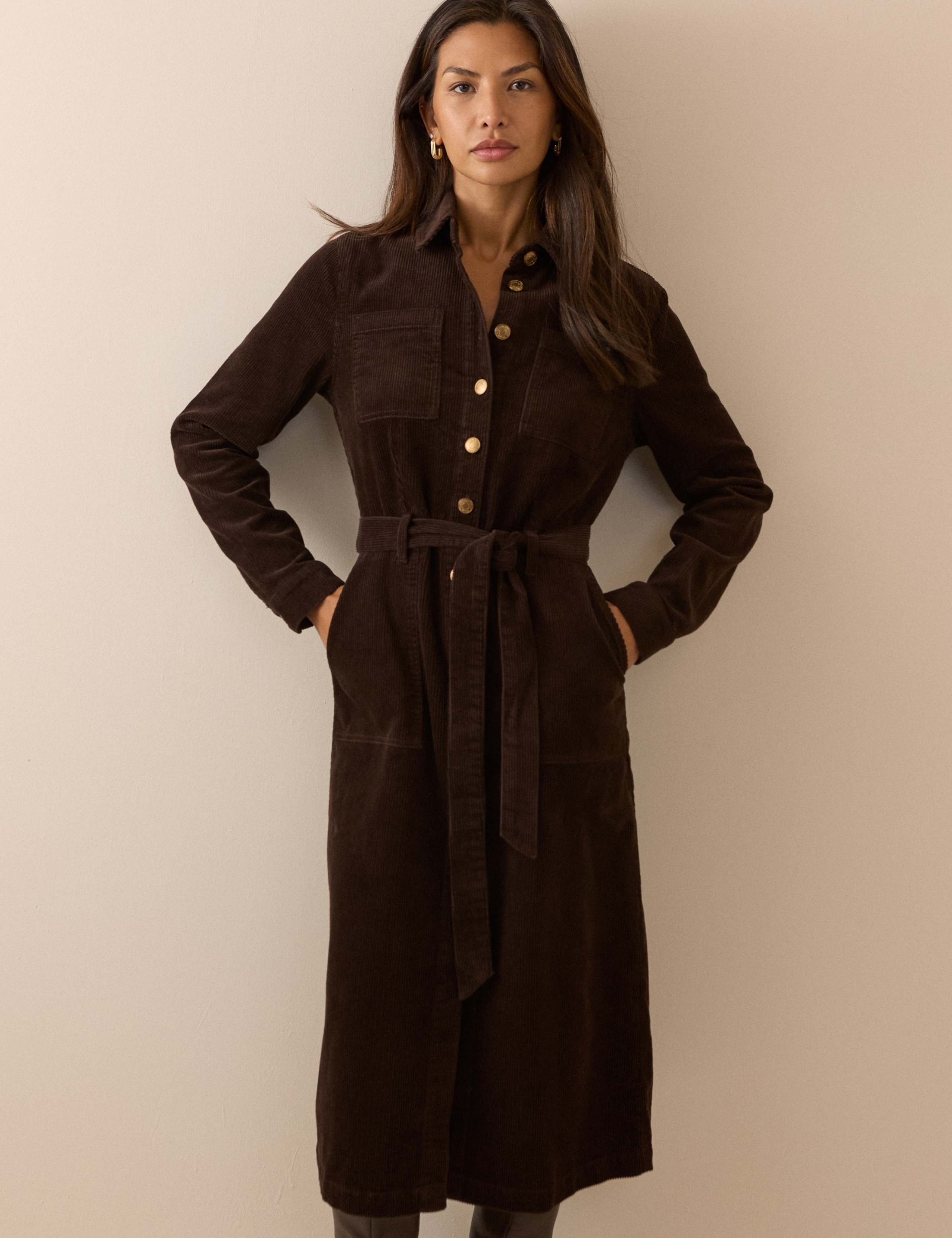Cord Belted Midi Shirt Dress