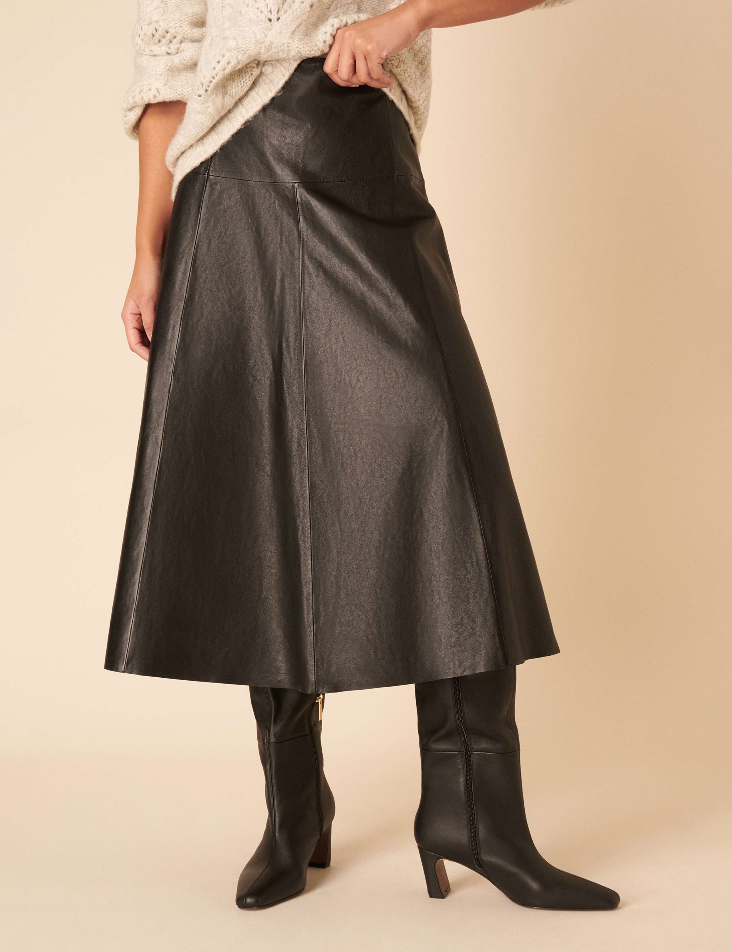 Leather Midi A-Line Skirt