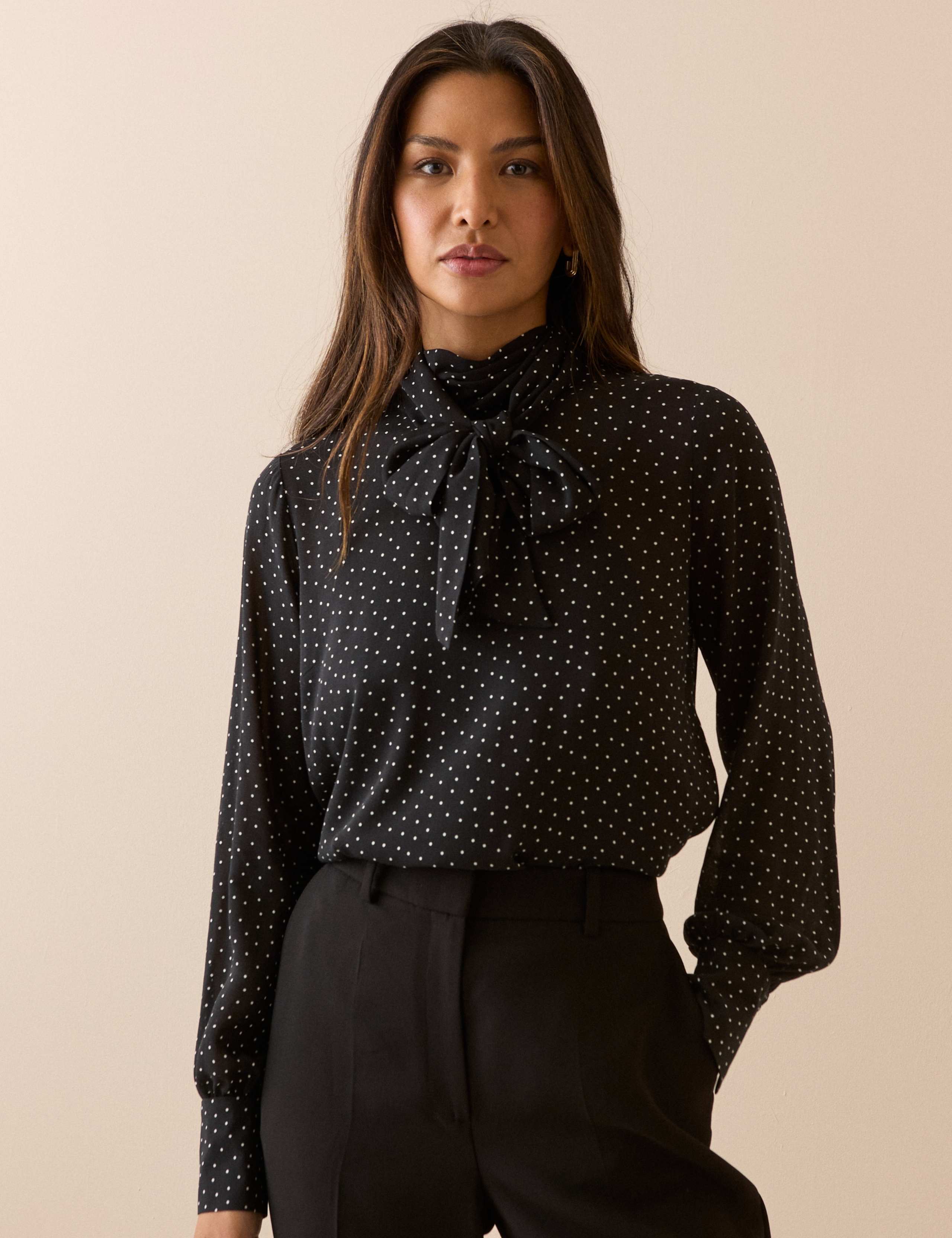Polka Dot Tie Neck Blouse