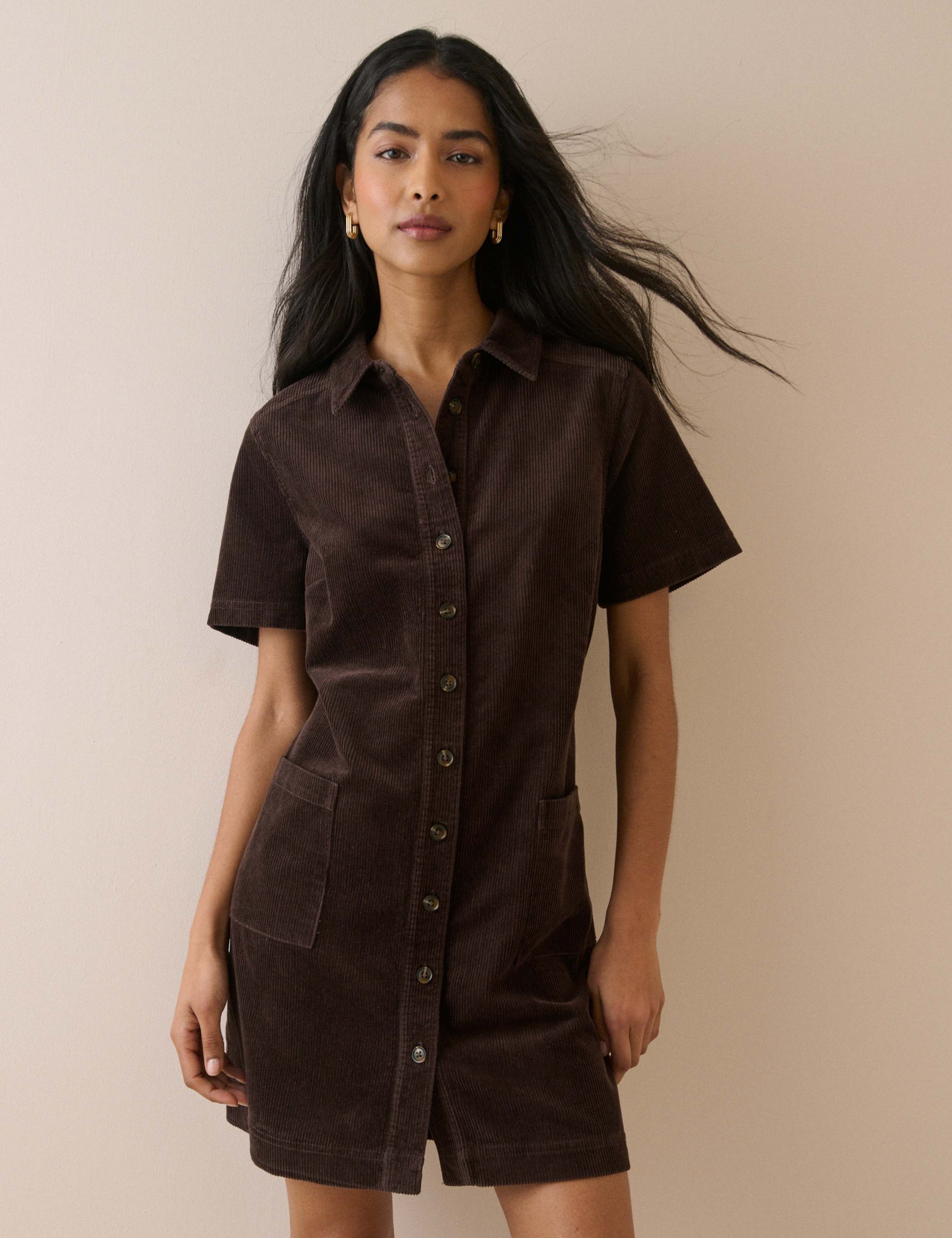 Cord Mini Shirt Dress