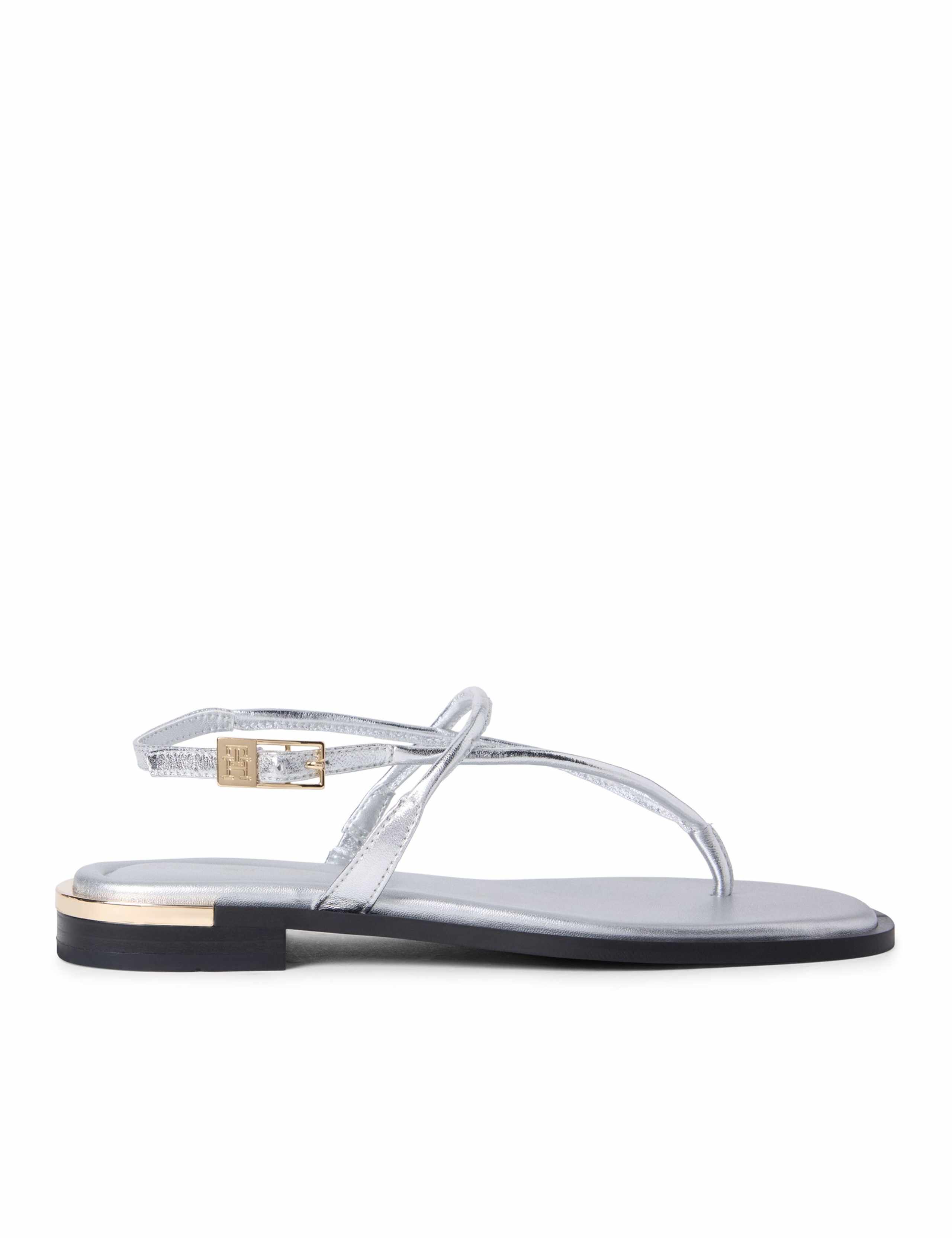 Metallic Ankle Strap Block Heel Sandals