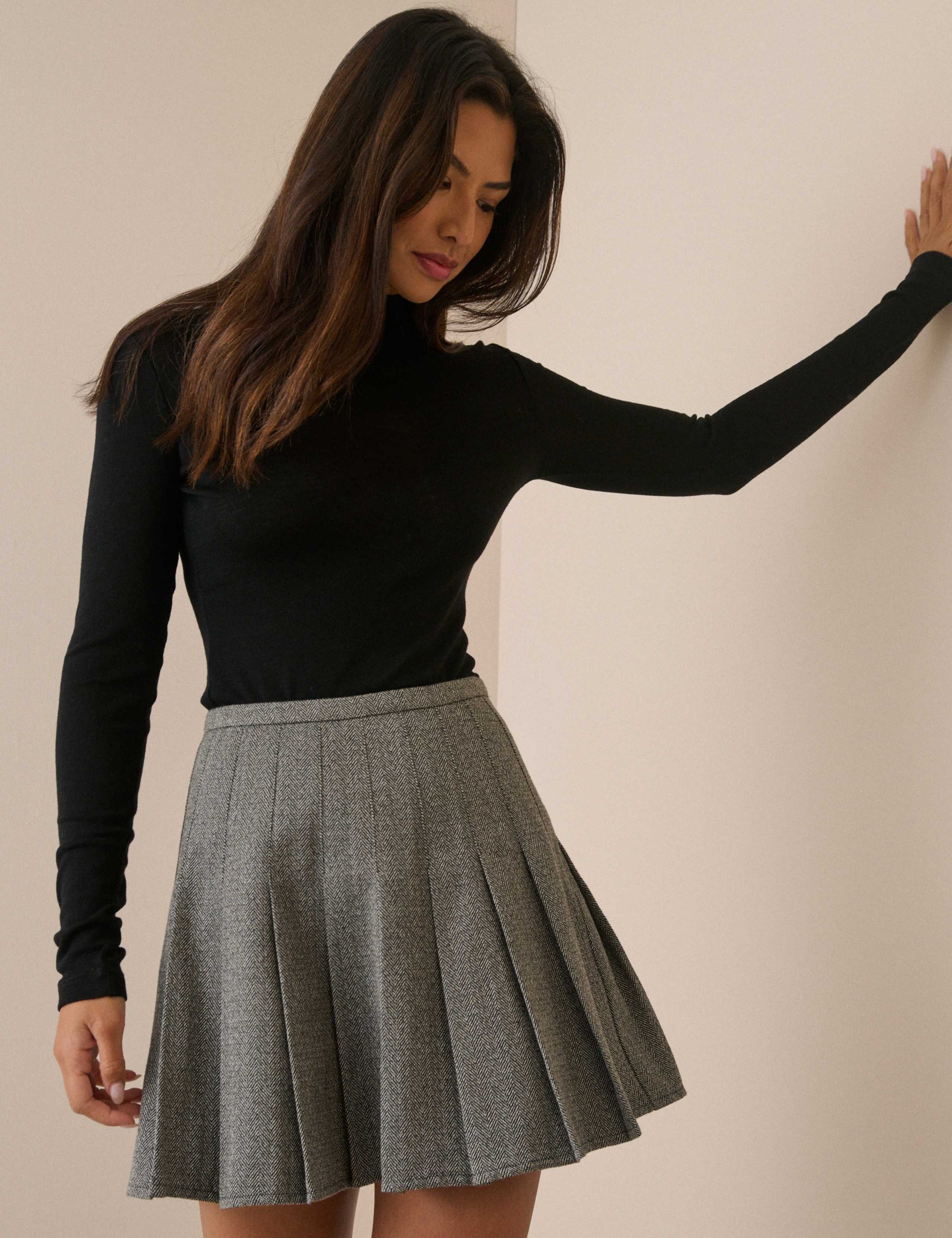 Pleated Mini Skirt With Wool