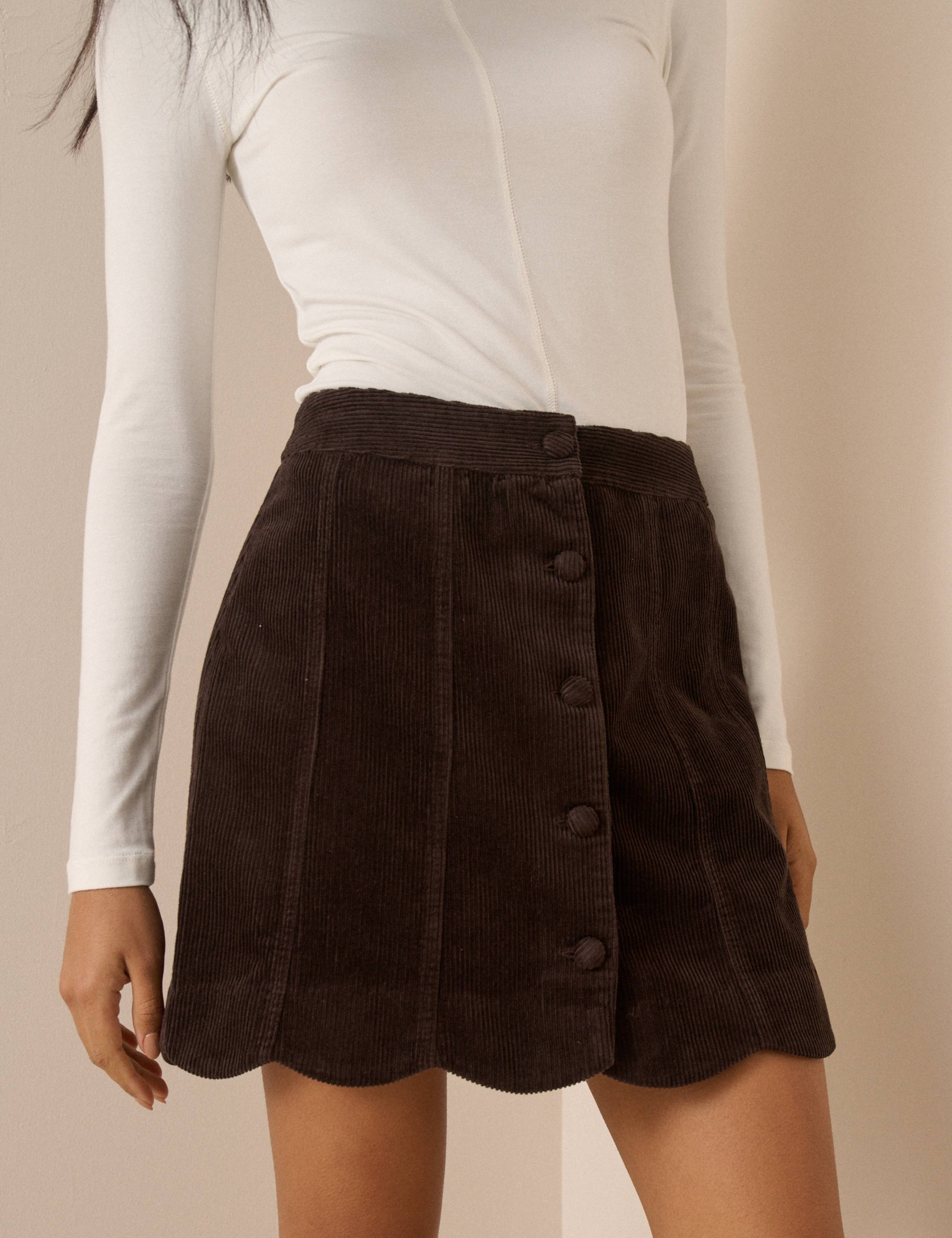 Pure Cotton Cord Button Front Mini Skirt
