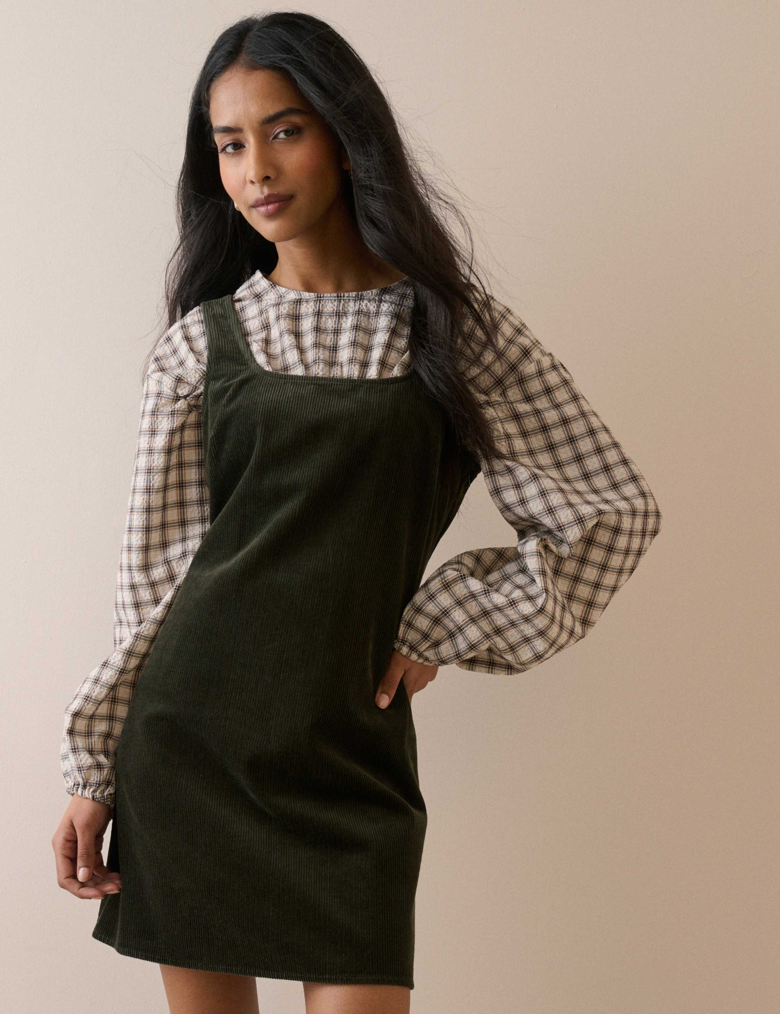Cord Square Neck Mini Skater Dress