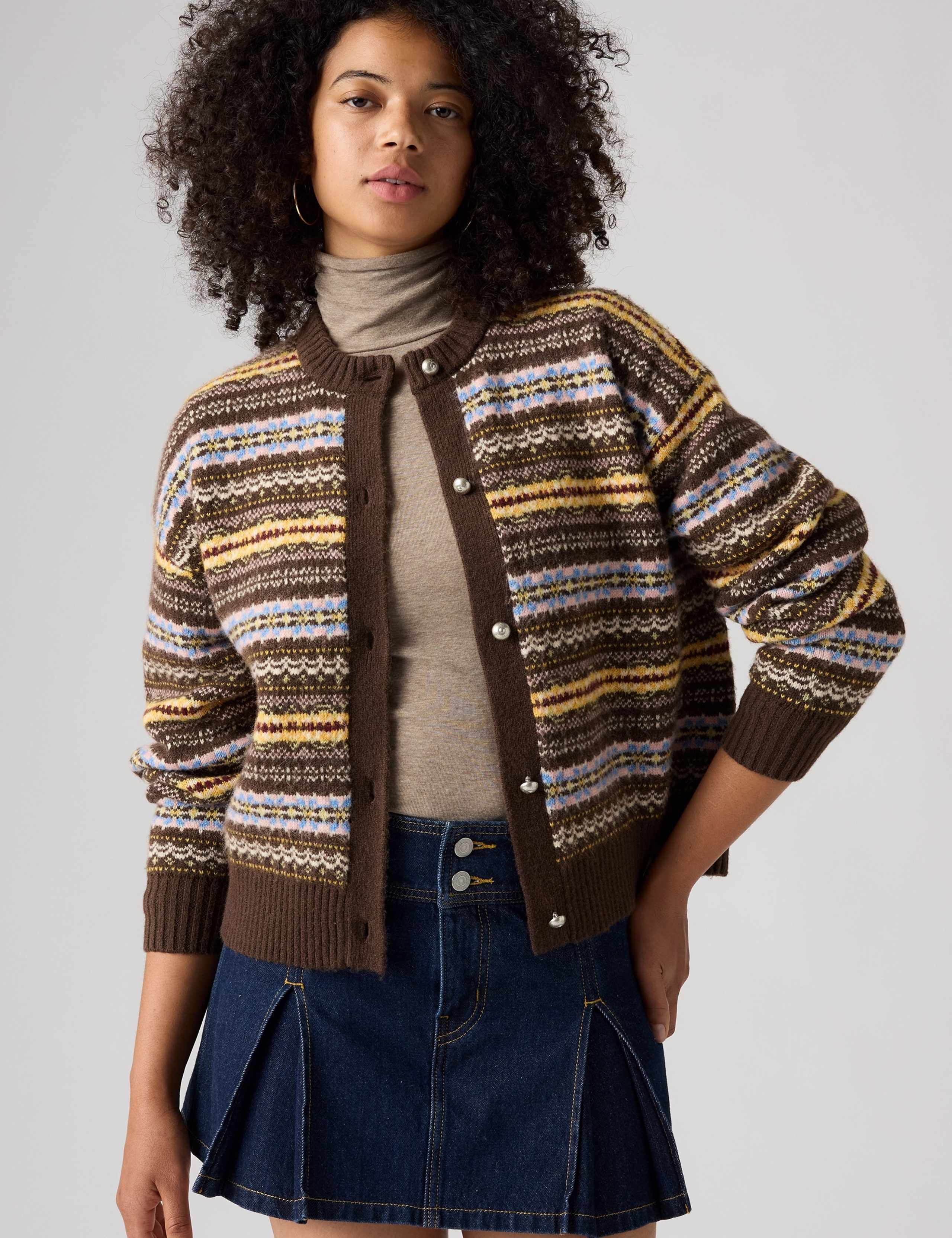Patterned Crew Neck Cardigan