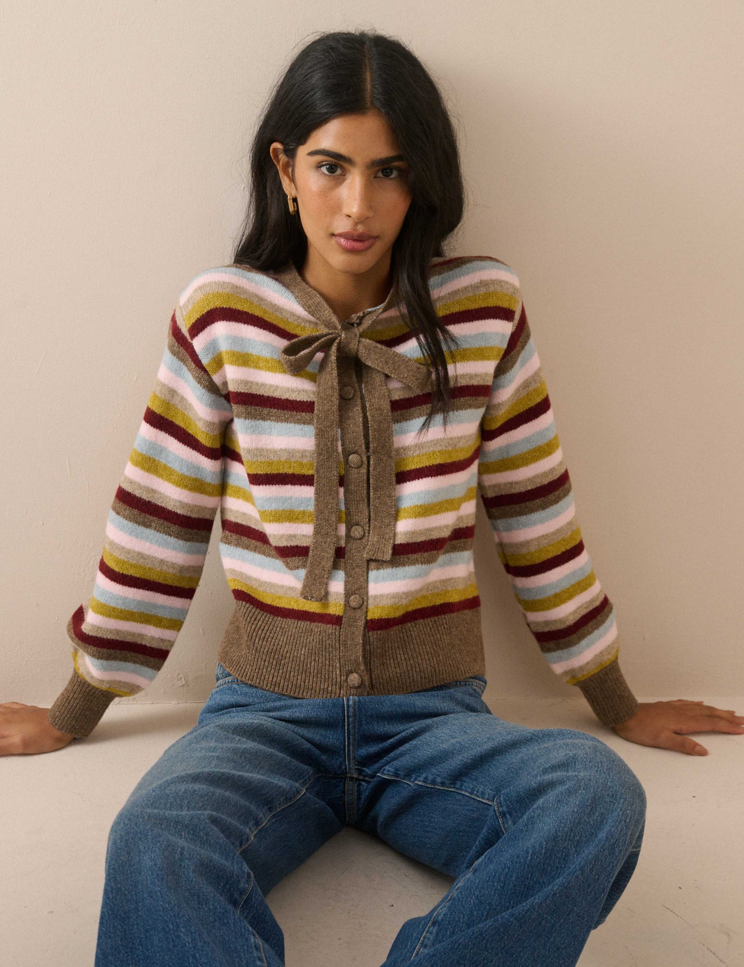 Striped Tie Neck Cardigan