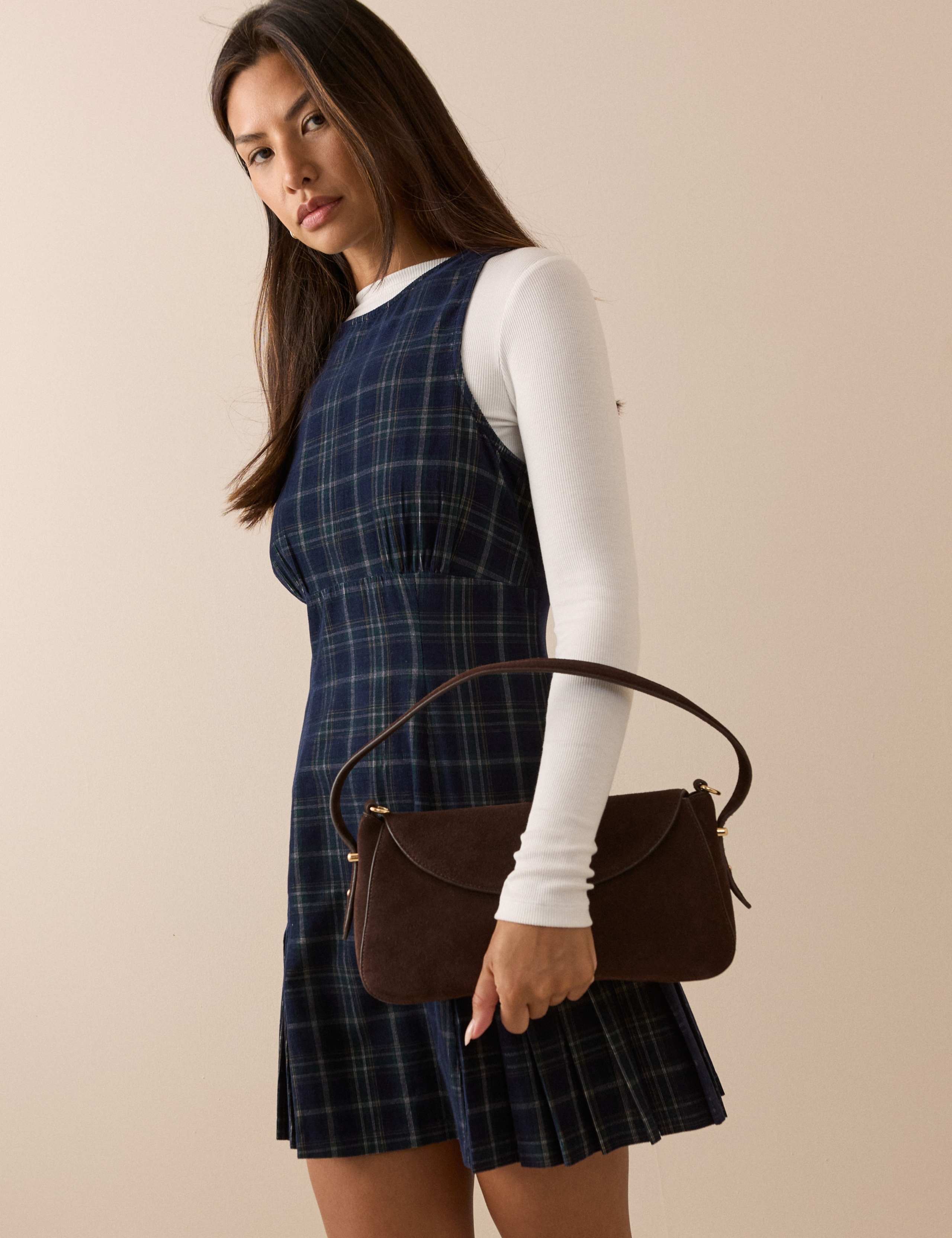 Pure Cotton Checked Mini Pinafore Dress