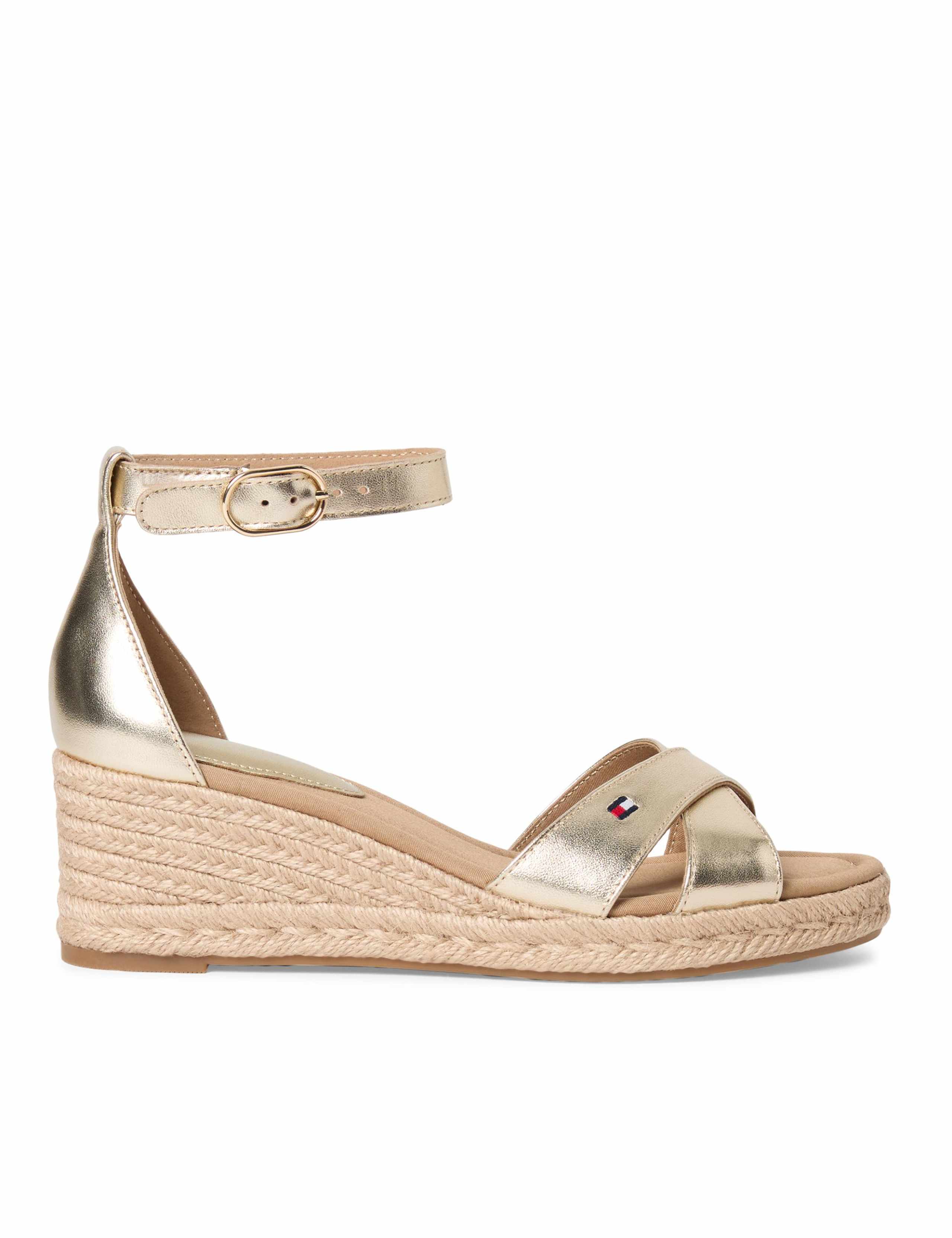 Metallic Buckle Wedge Espadrilles