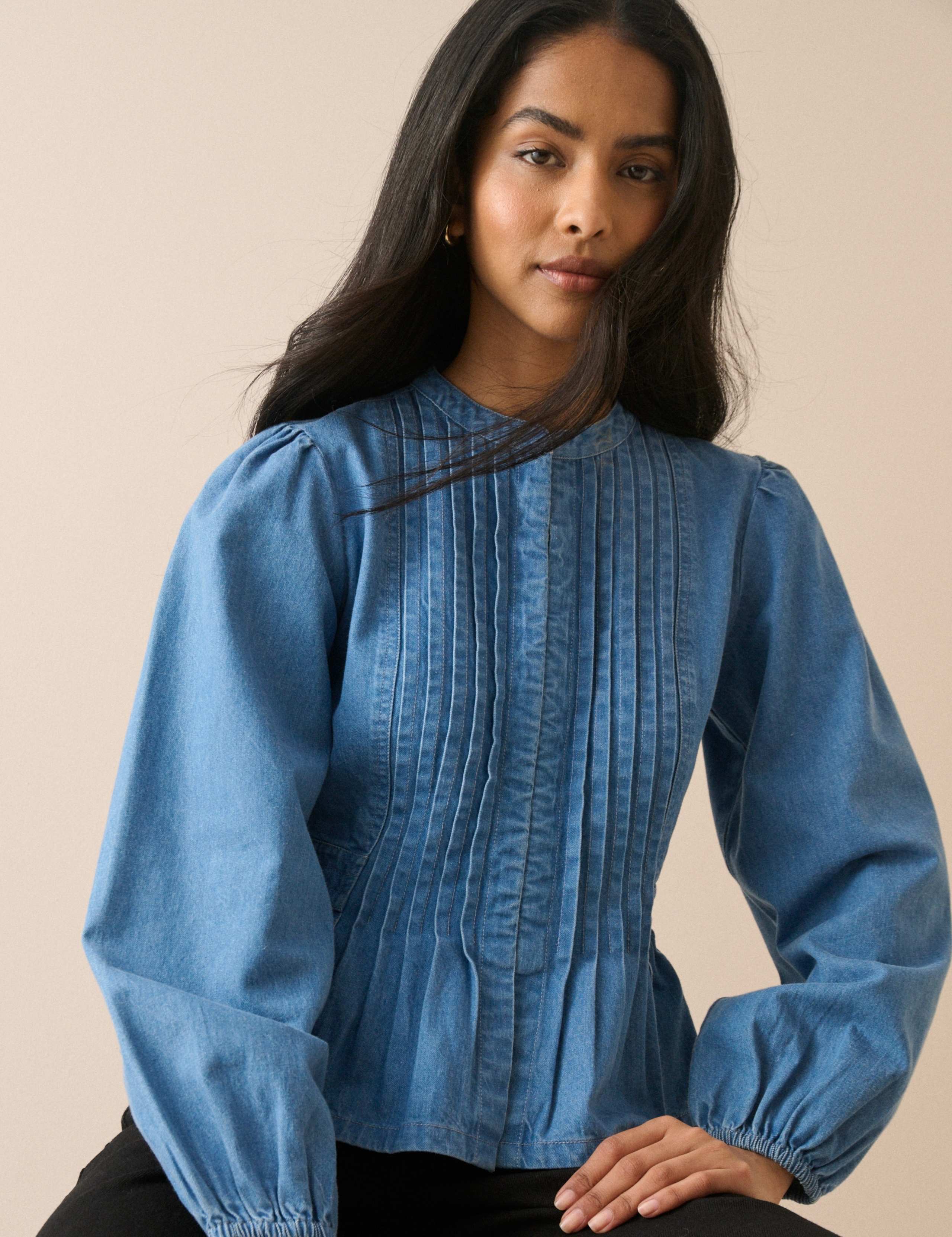 Denim Pintuck Blouse