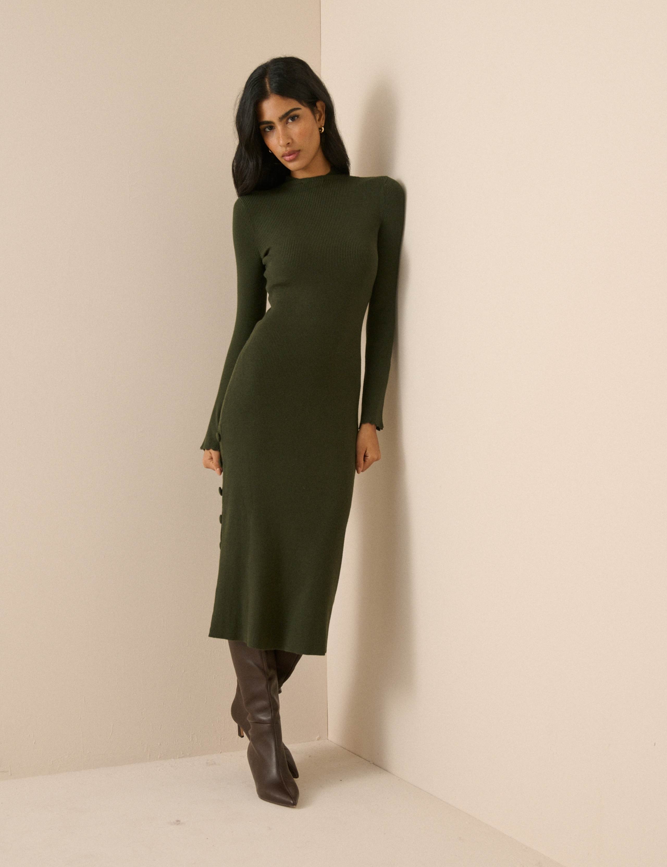 Side Button Detail Midi Bodycon Dress