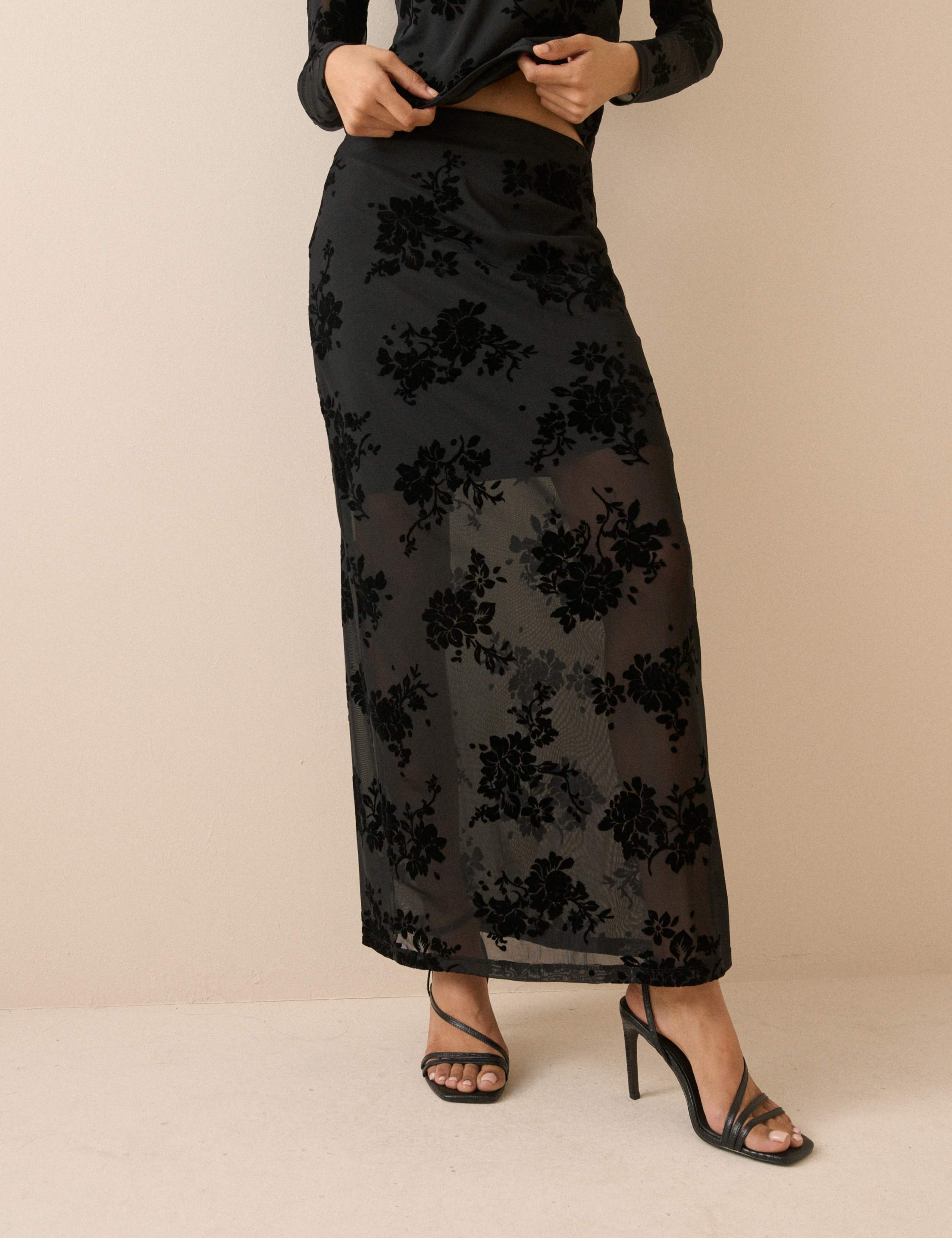 Floral Devoré Maxi Pencil Skirt