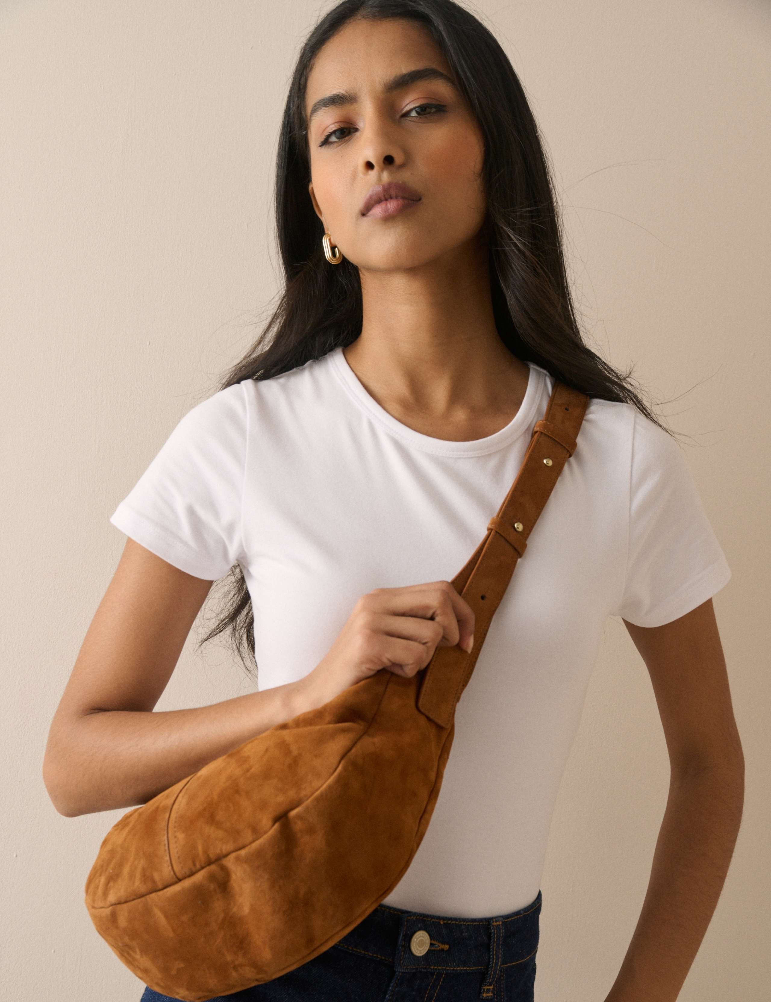 Crescent Suede Cross Body Bag