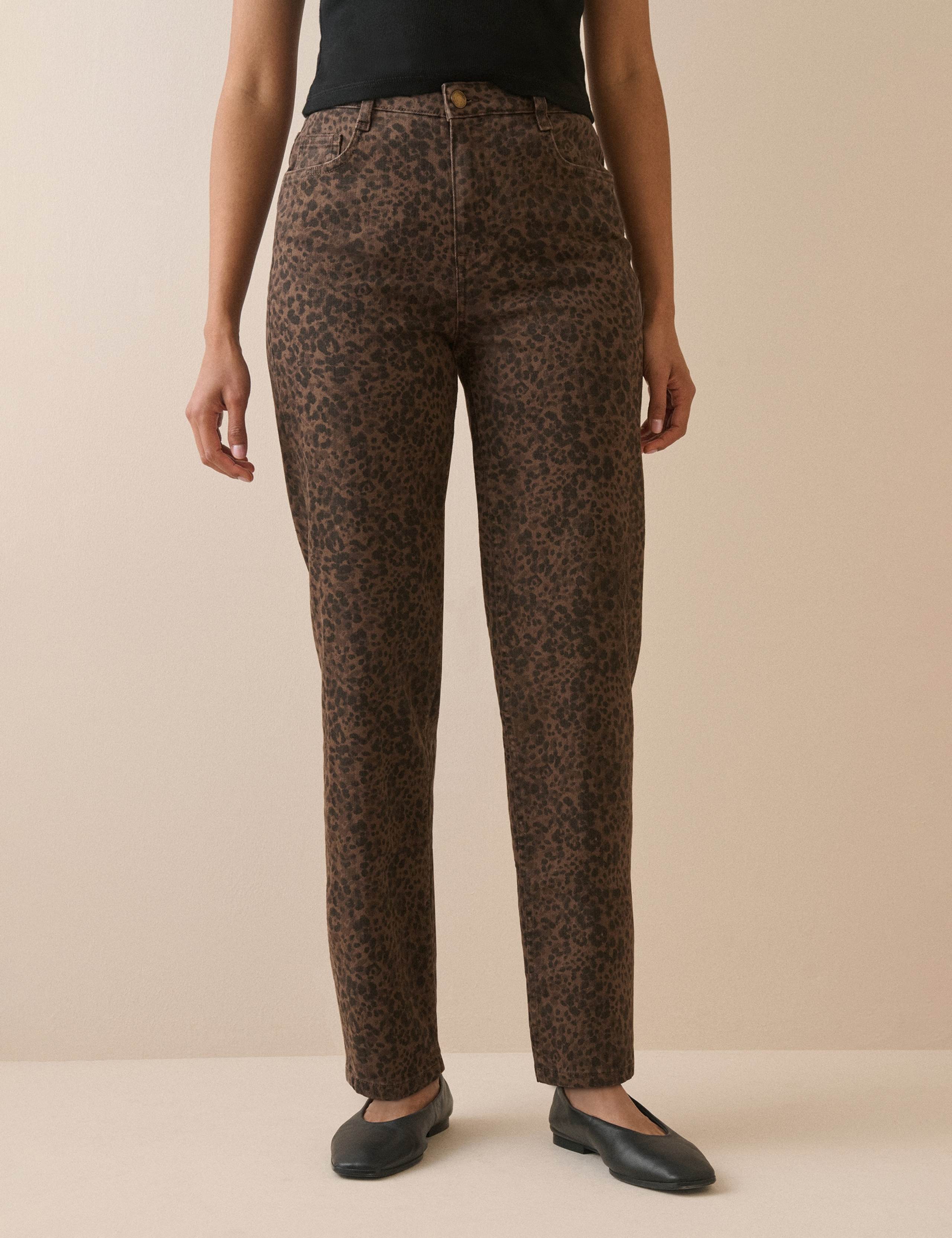 Mid Rise Animal Print Cigarette Jeans