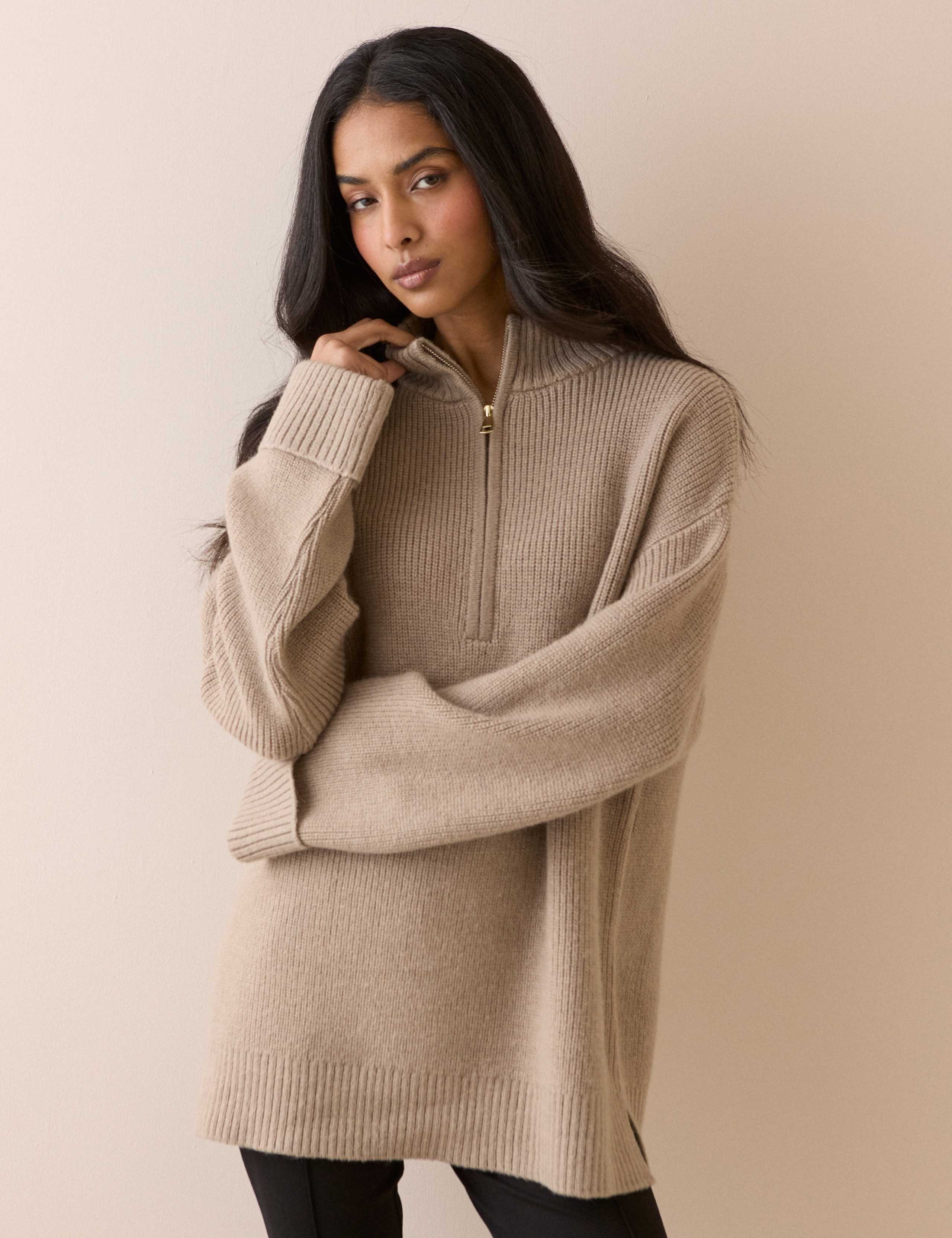 Chunky Half-Zip Jumper With Alpaca