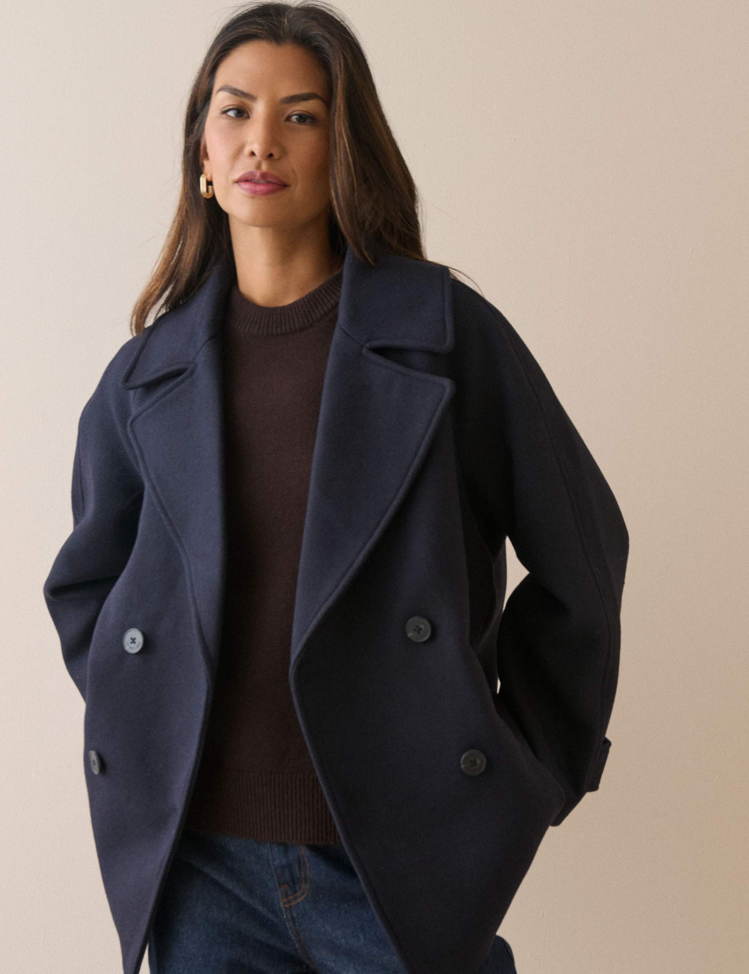 Collared Pea Coat with Wool
