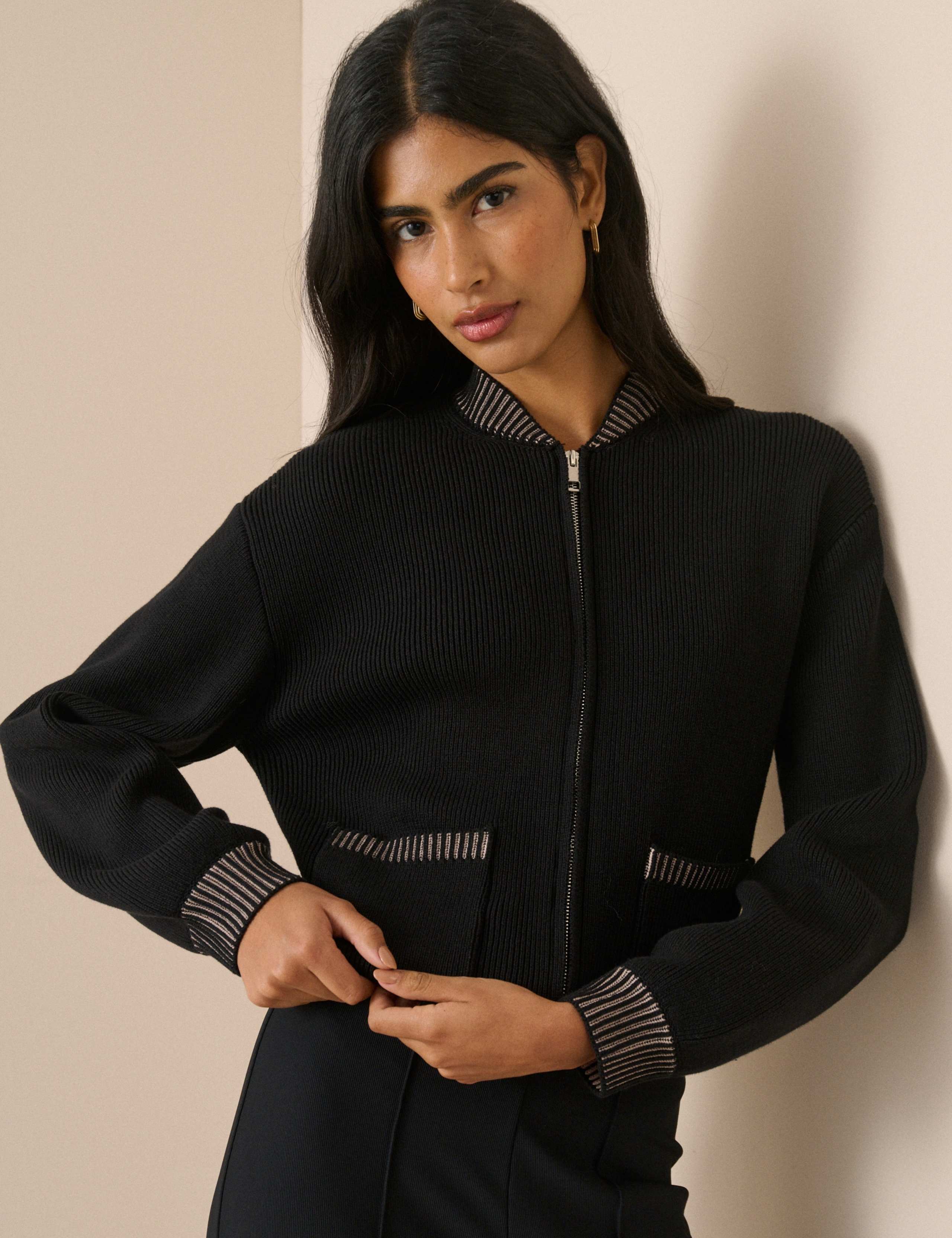 Pure Cotton Zip Through Bomber Jacket