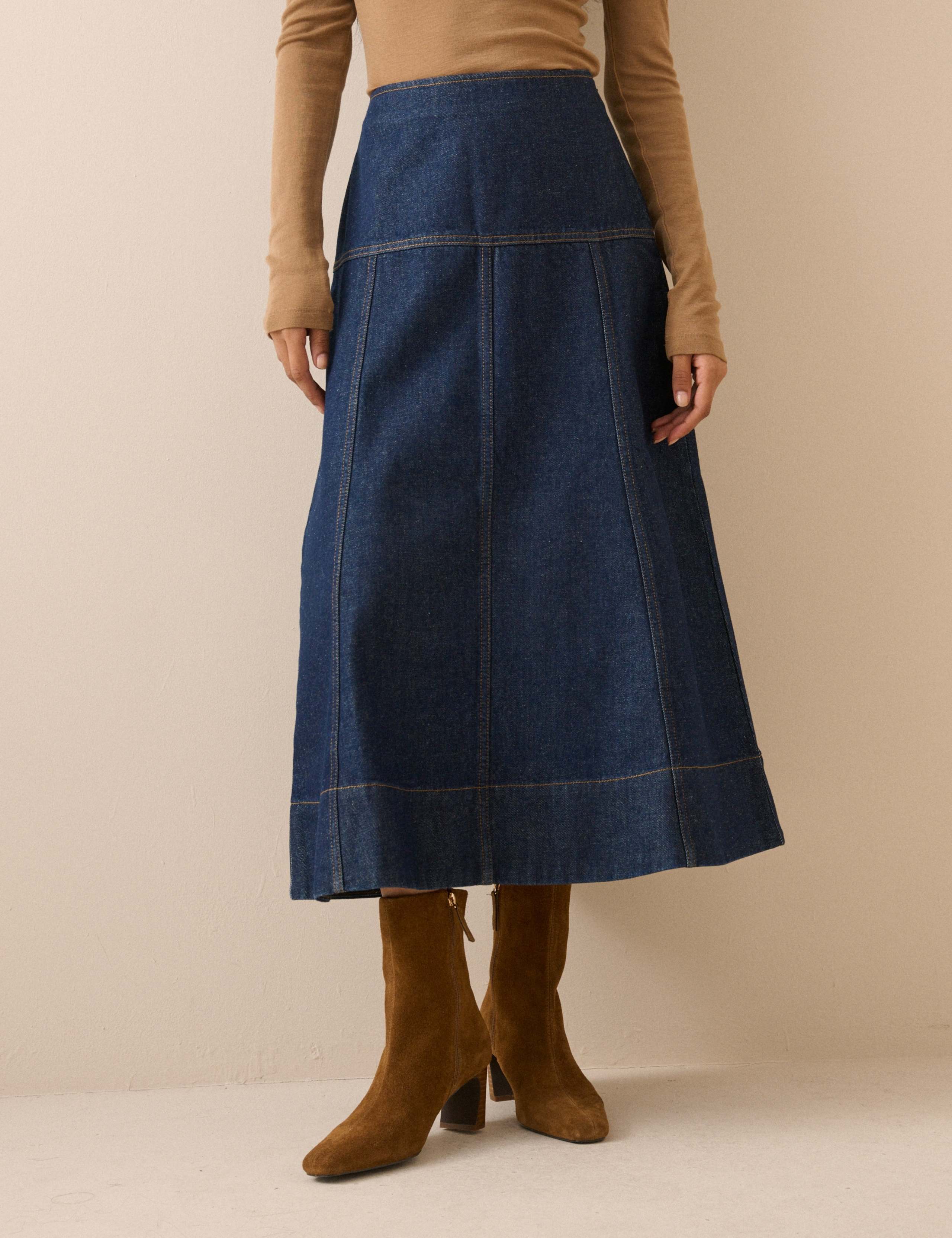 Denim Midi A-Line Skirt