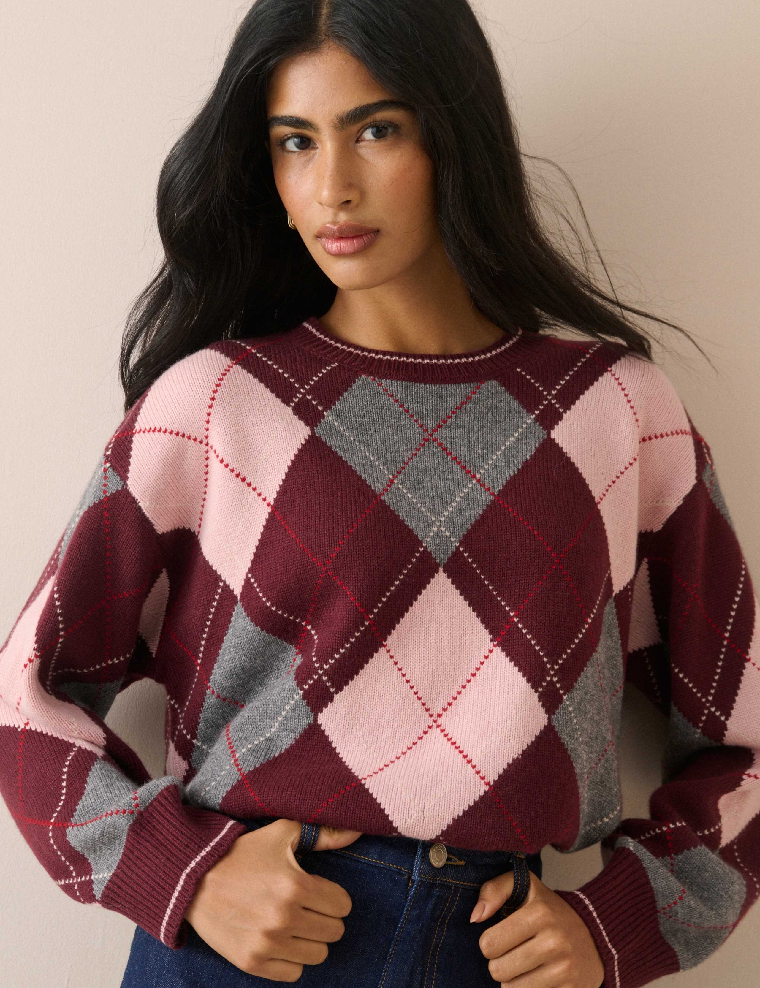 Wool Blend Argyle Oversized Jumper