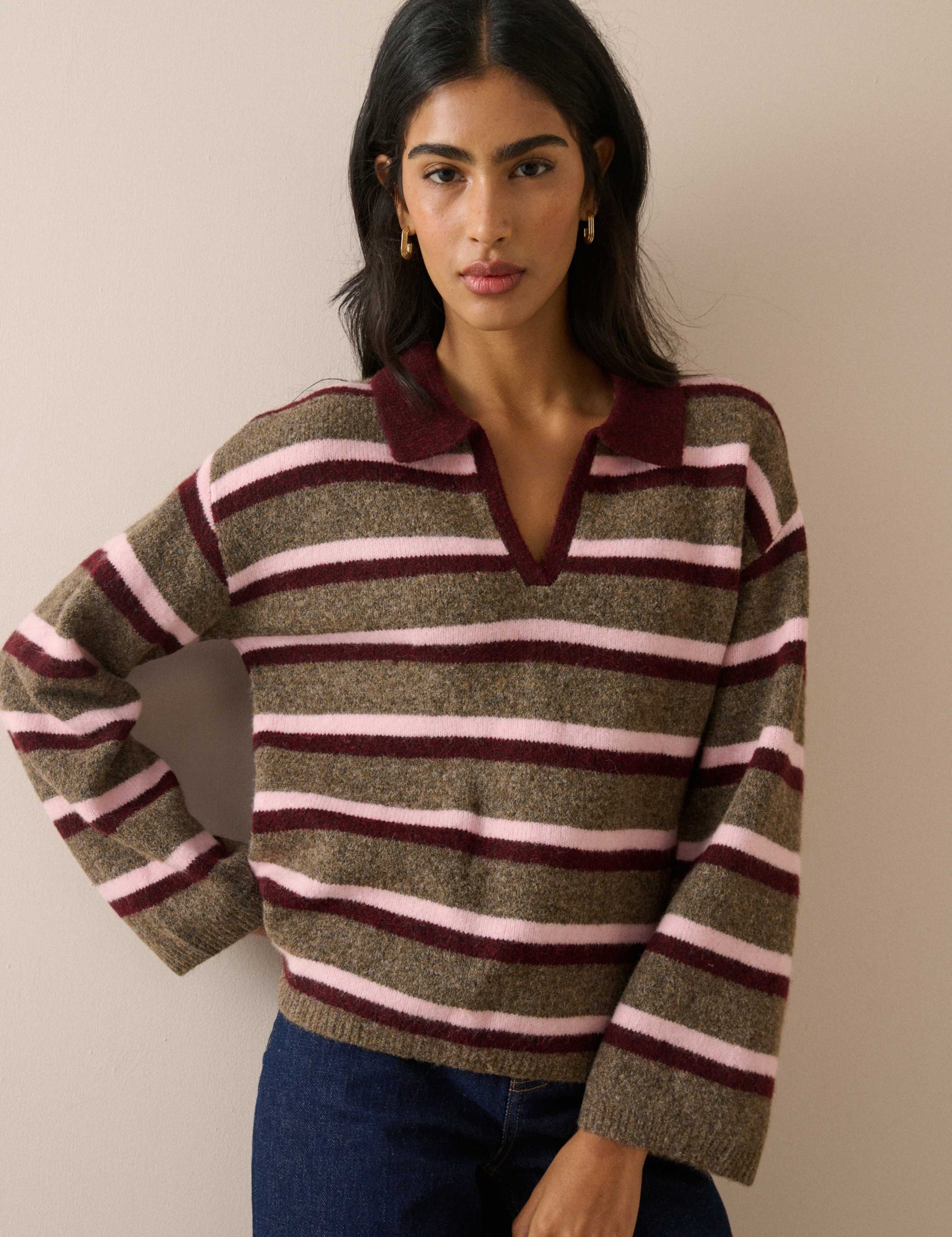 Striped Collared Jumper with Wool