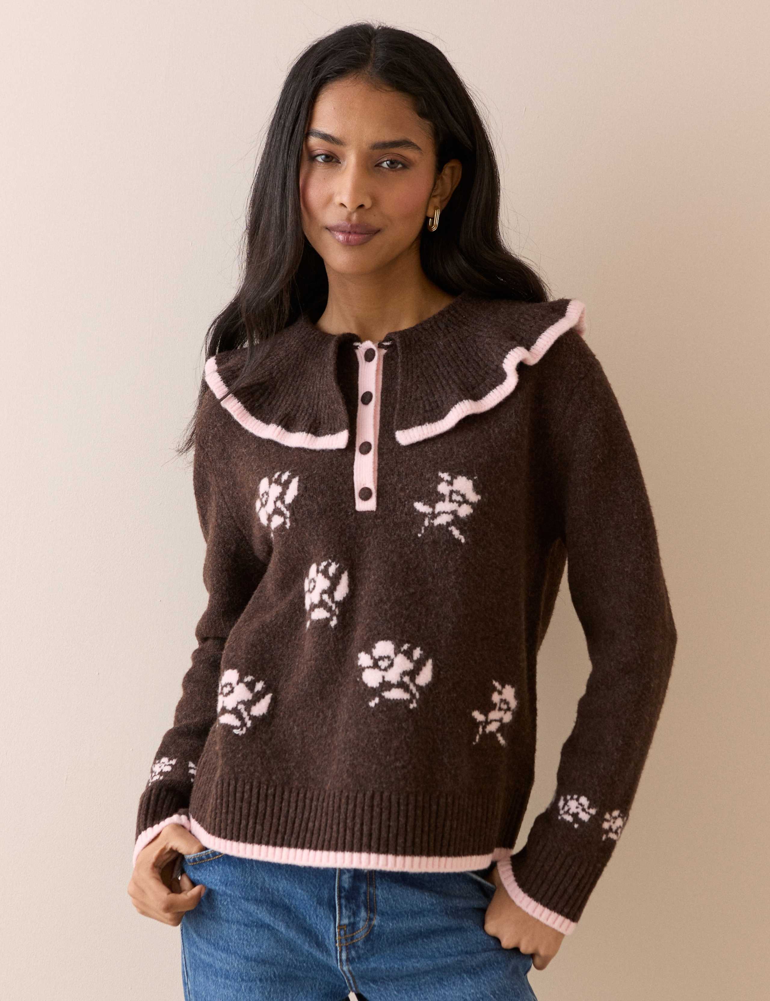 Floral Collared Henley Jumper