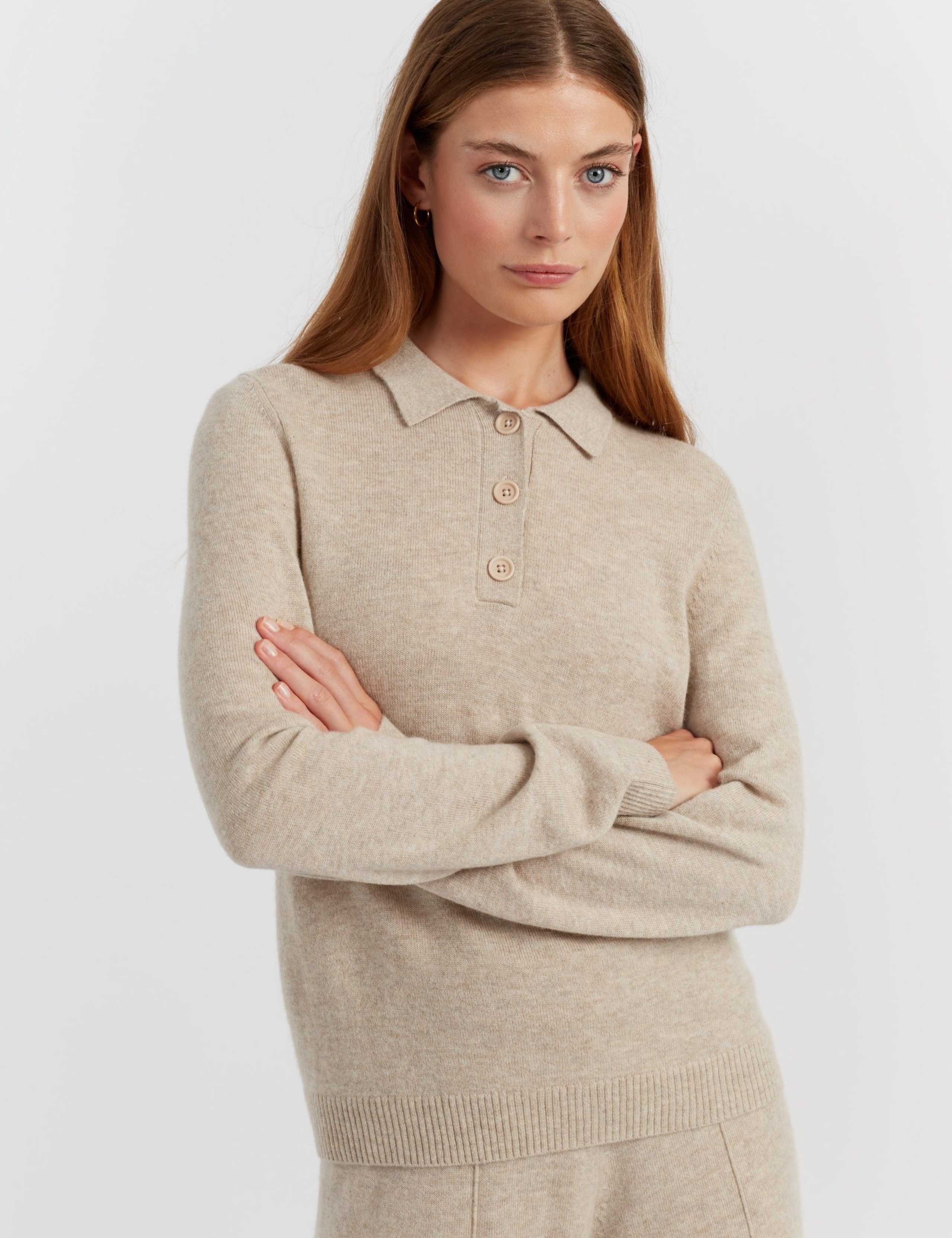 Wool Rich Collared Sweatshirt with Cashmere