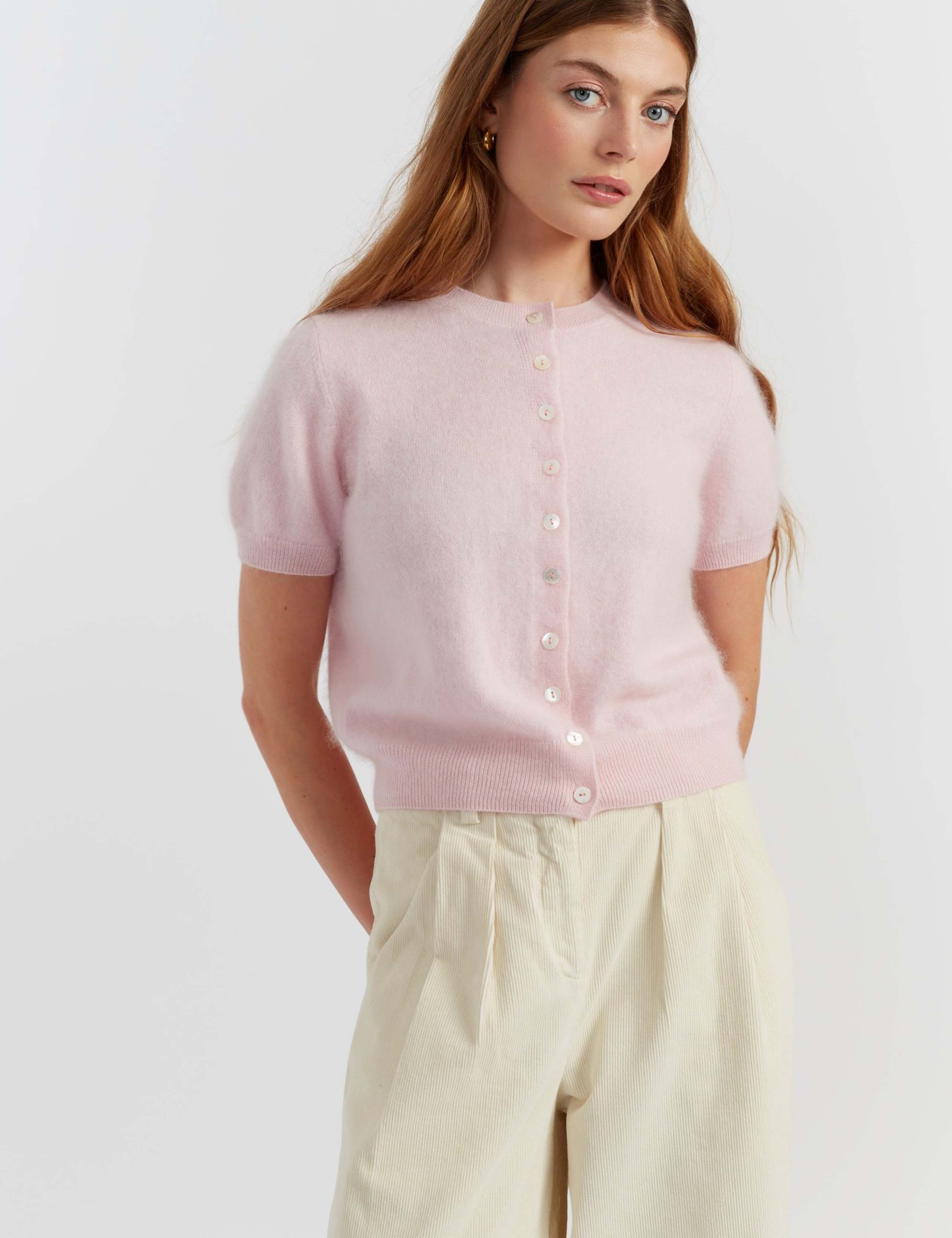 Brushed Pure Cashmere Crew Neck Cardigan